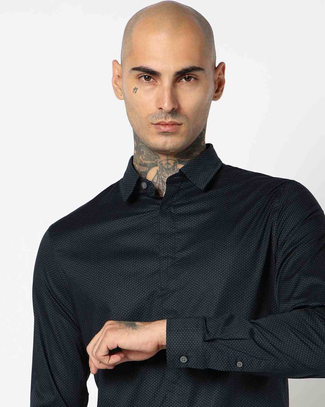 Men Blue Armani Classics Slim Fit Casual Shirts
