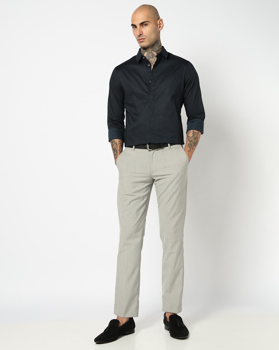 Men Blue Armani Classics Slim Fit Casual Shirts