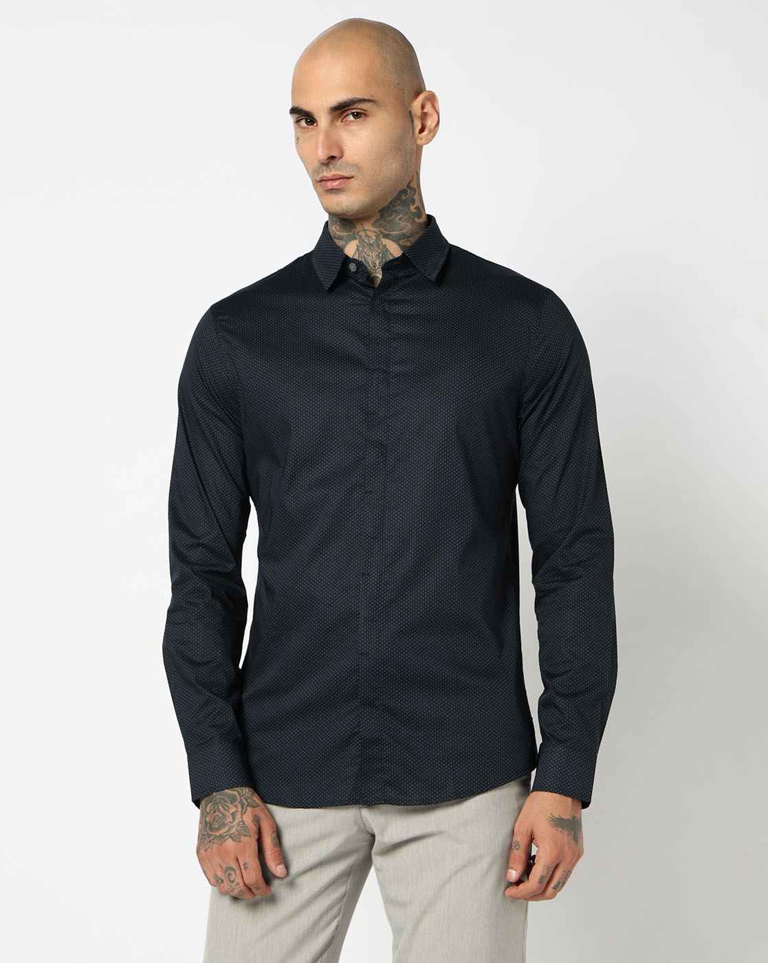Men Blue Armani Classics Slim Fit Casual Shirts