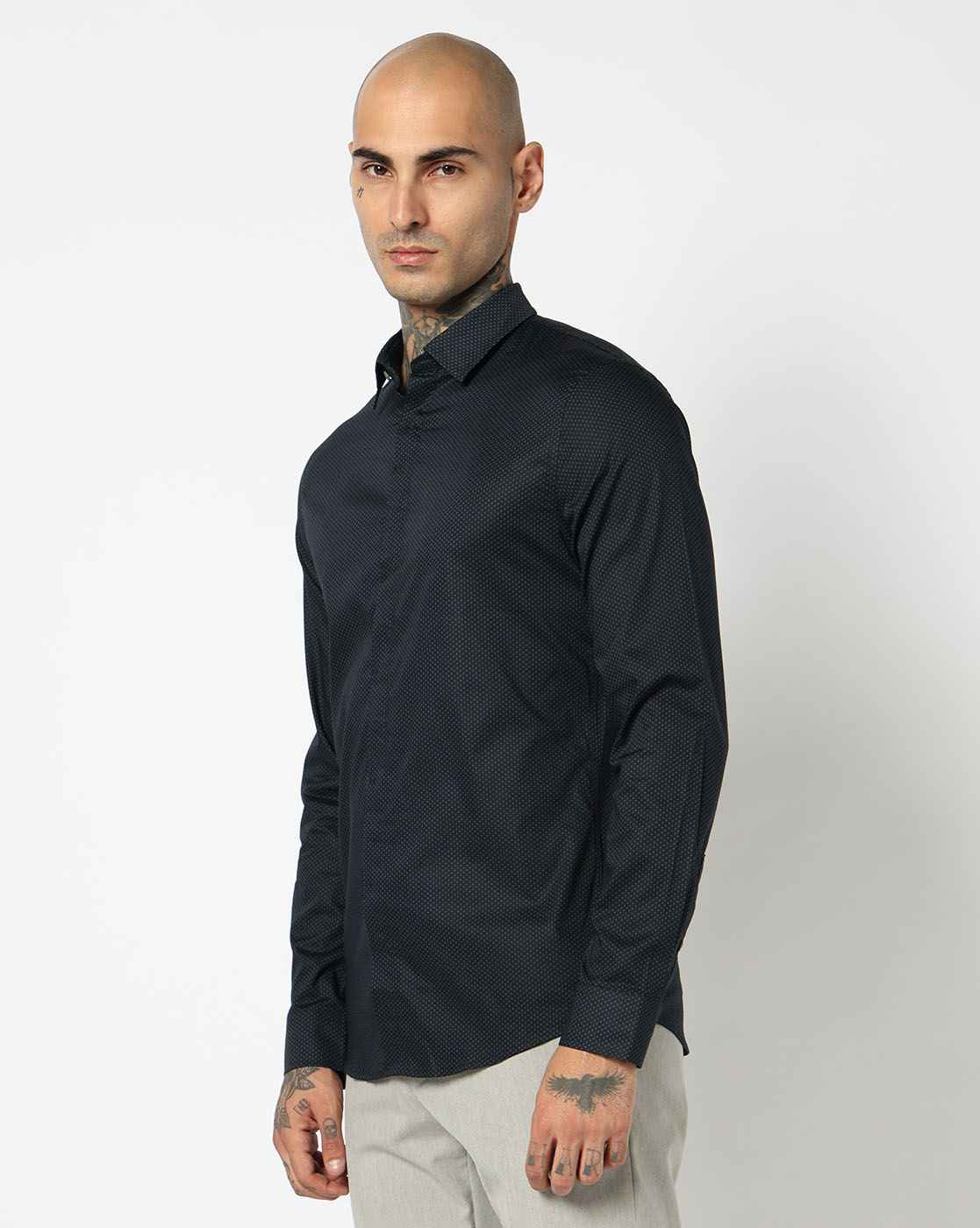 Men Blue Armani Classics Slim Fit Casual Shirts