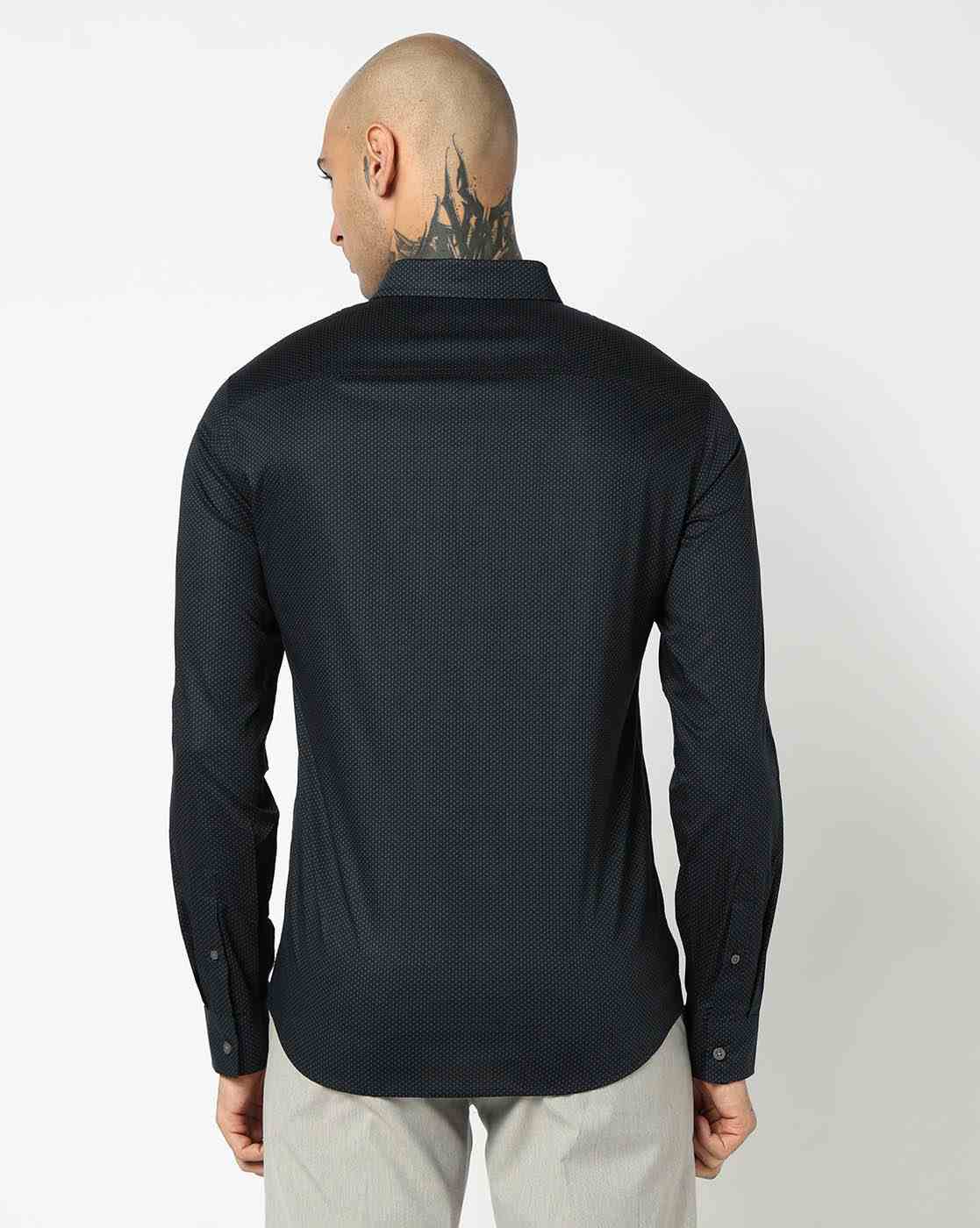 Men Blue Armani Classics Slim Fit Casual Shirts