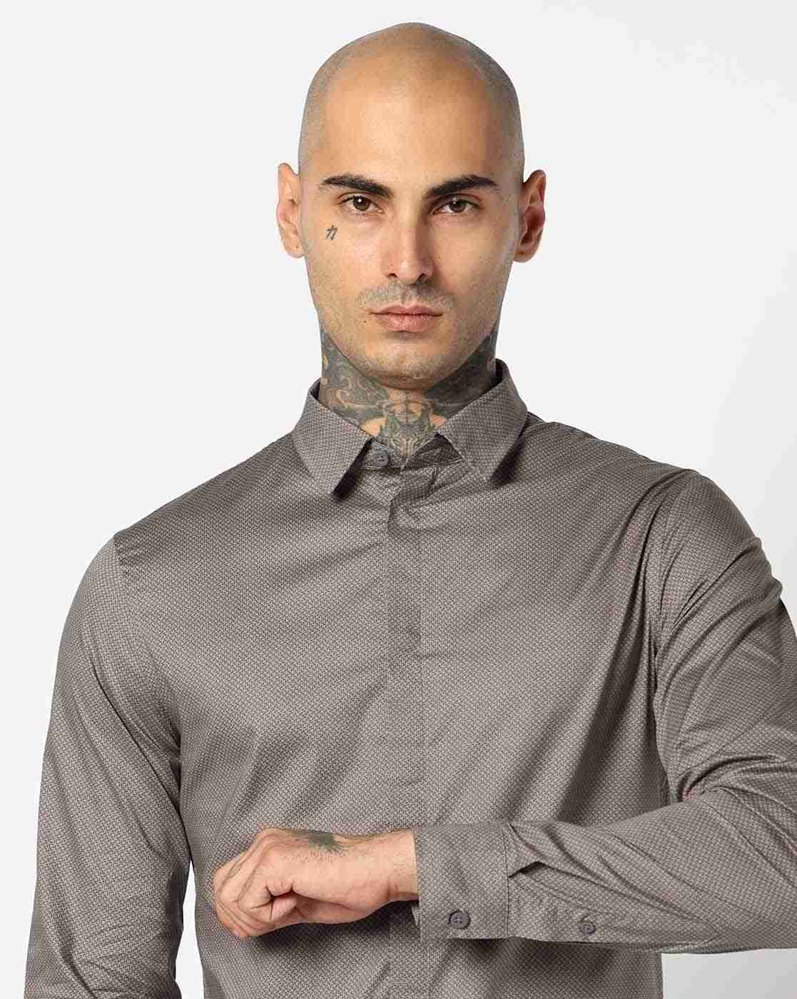 Men Brown Armani Classics Slim Fit Casual Shirts