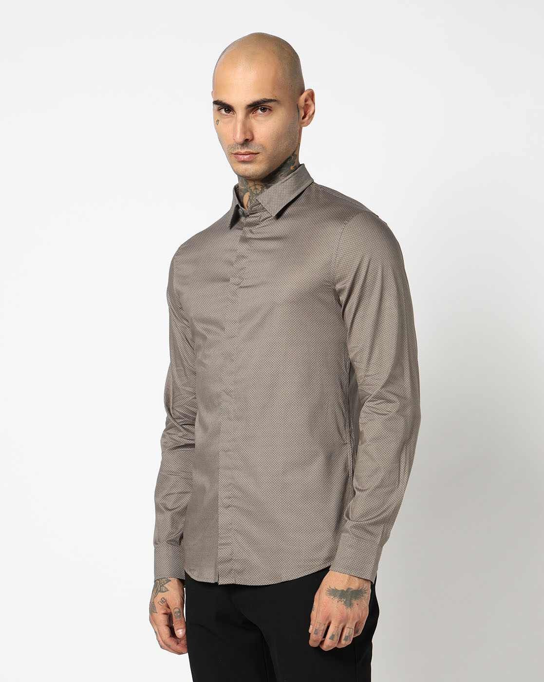 Men Brown Armani Classics Slim Fit Casual Shirts
