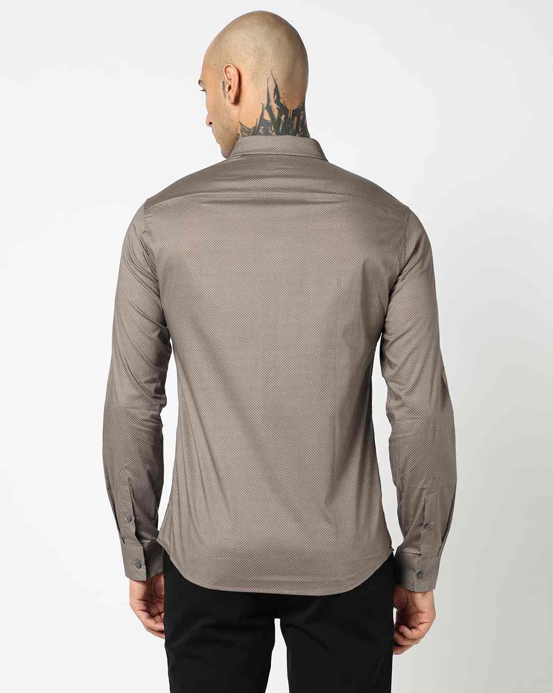 Men Brown Armani Classics Slim Fit Casual Shirts