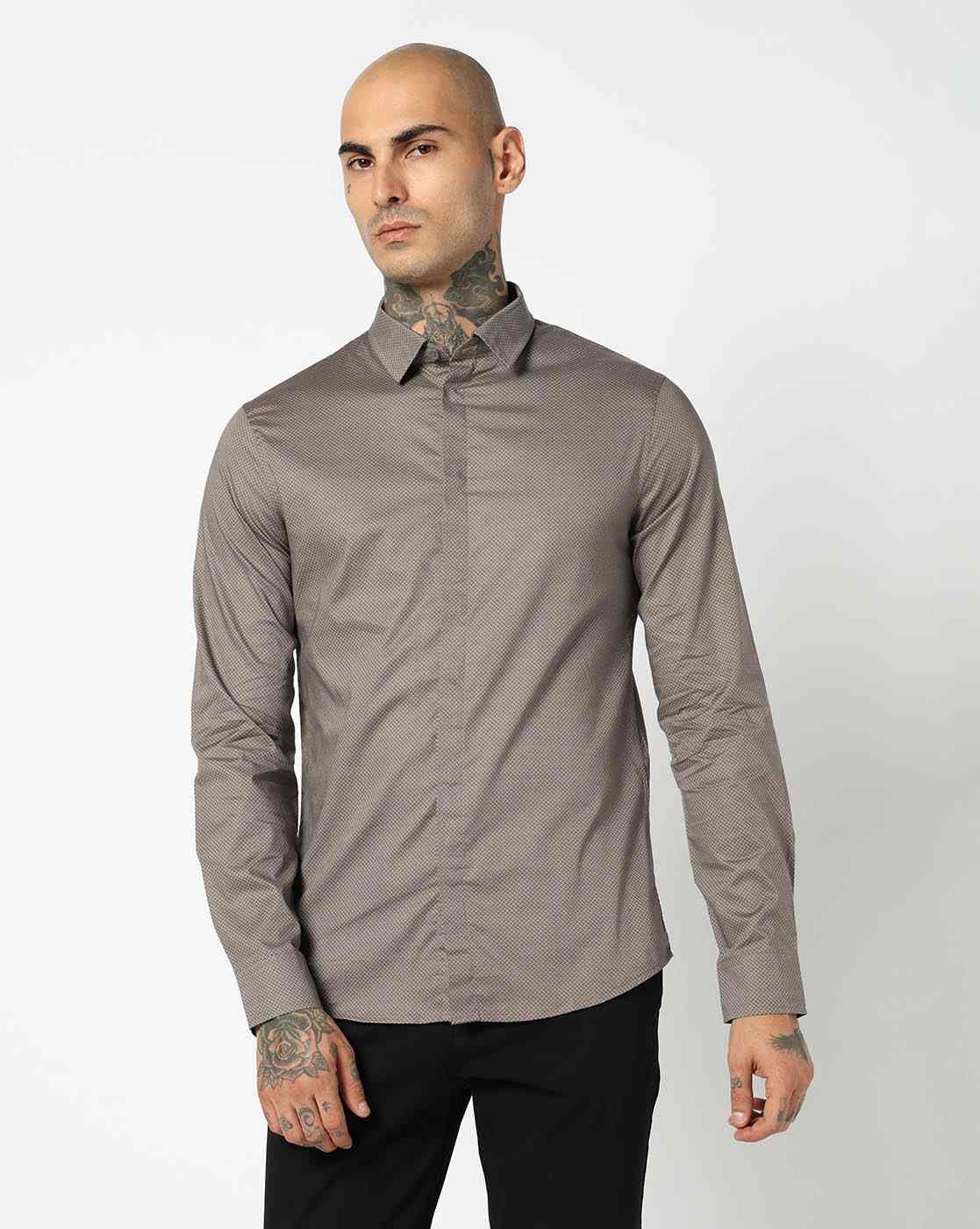 Men Brown Armani Classics Slim Fit Casual Shirts