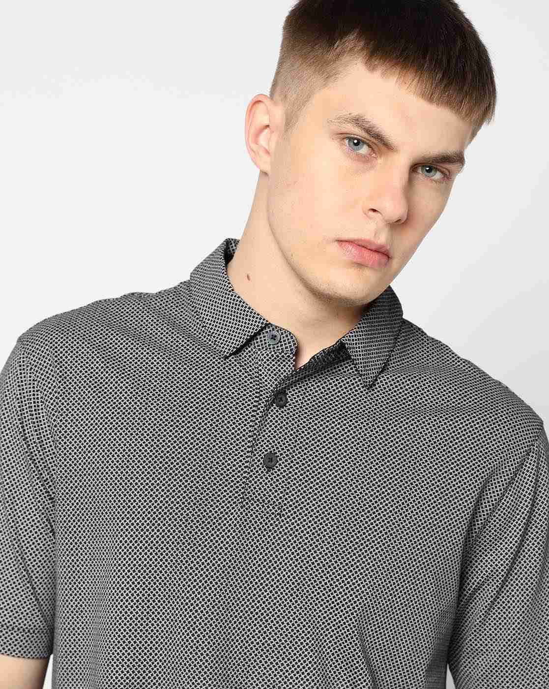 Men Blue Armani Classics Regular Fit Polos