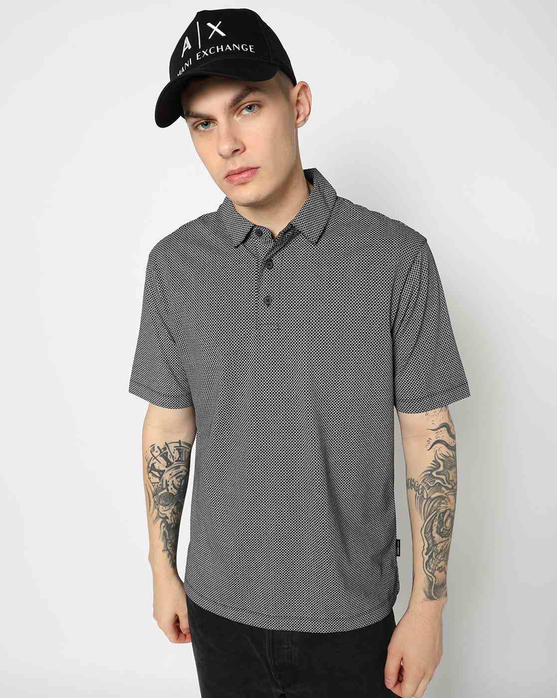 Men Blue Armani Classics Regular Fit Polos