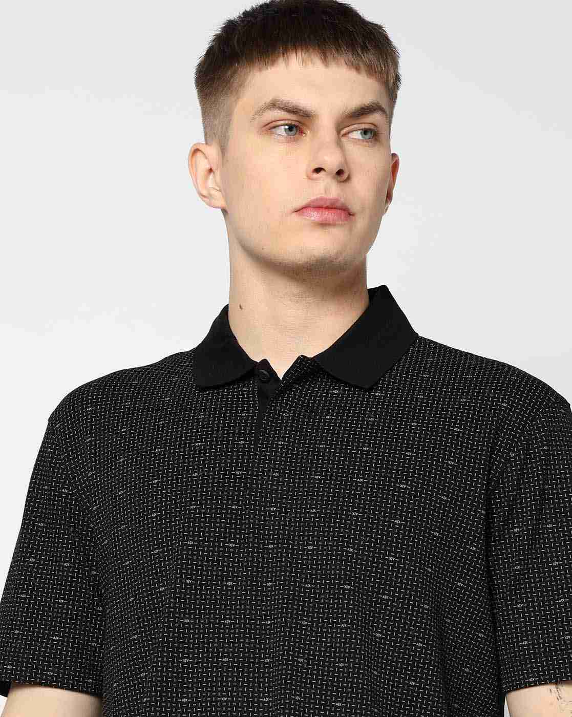 Men Black Armani Classics Regular Fit Polos