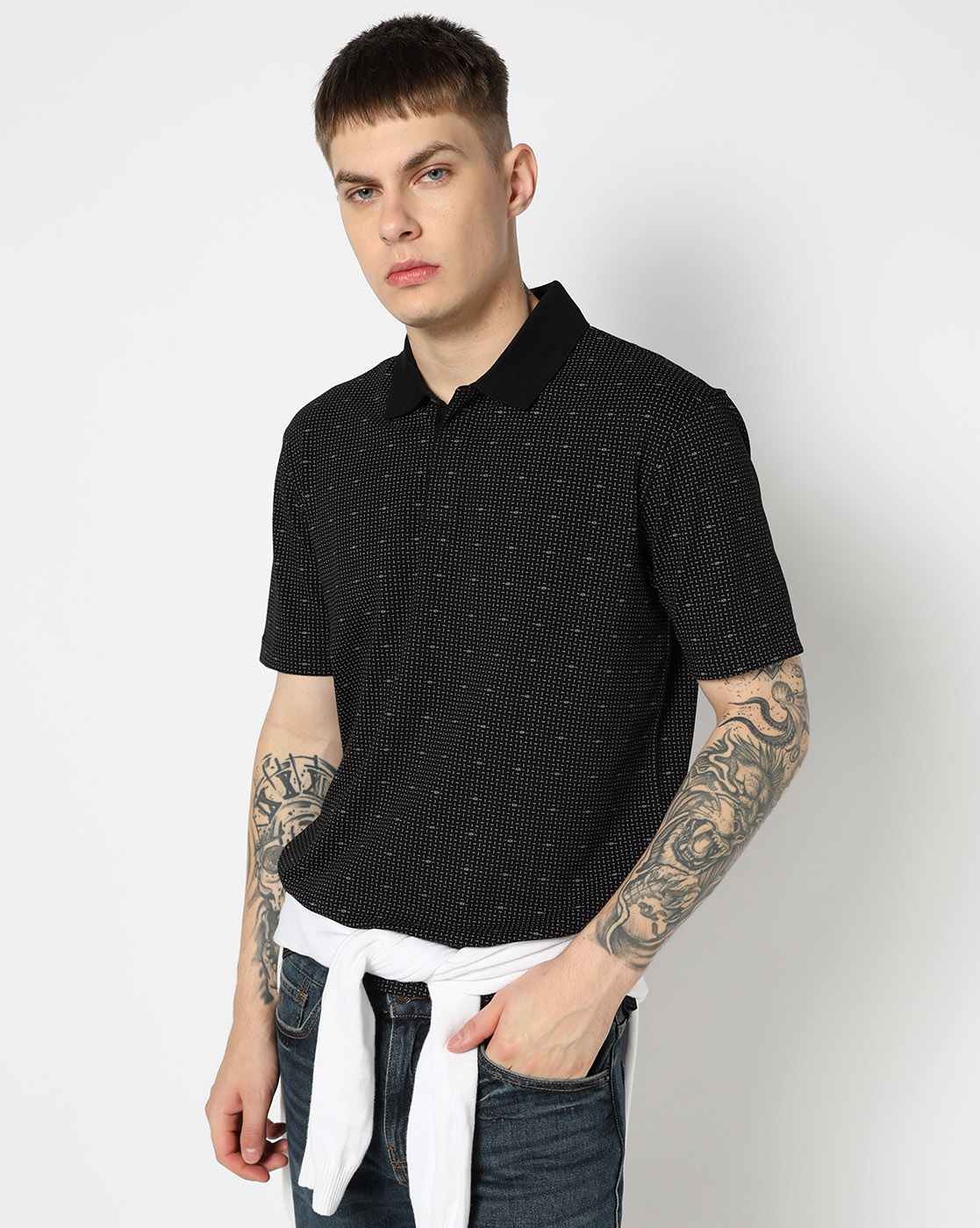 Men Black Armani Classics Regular Fit Polos