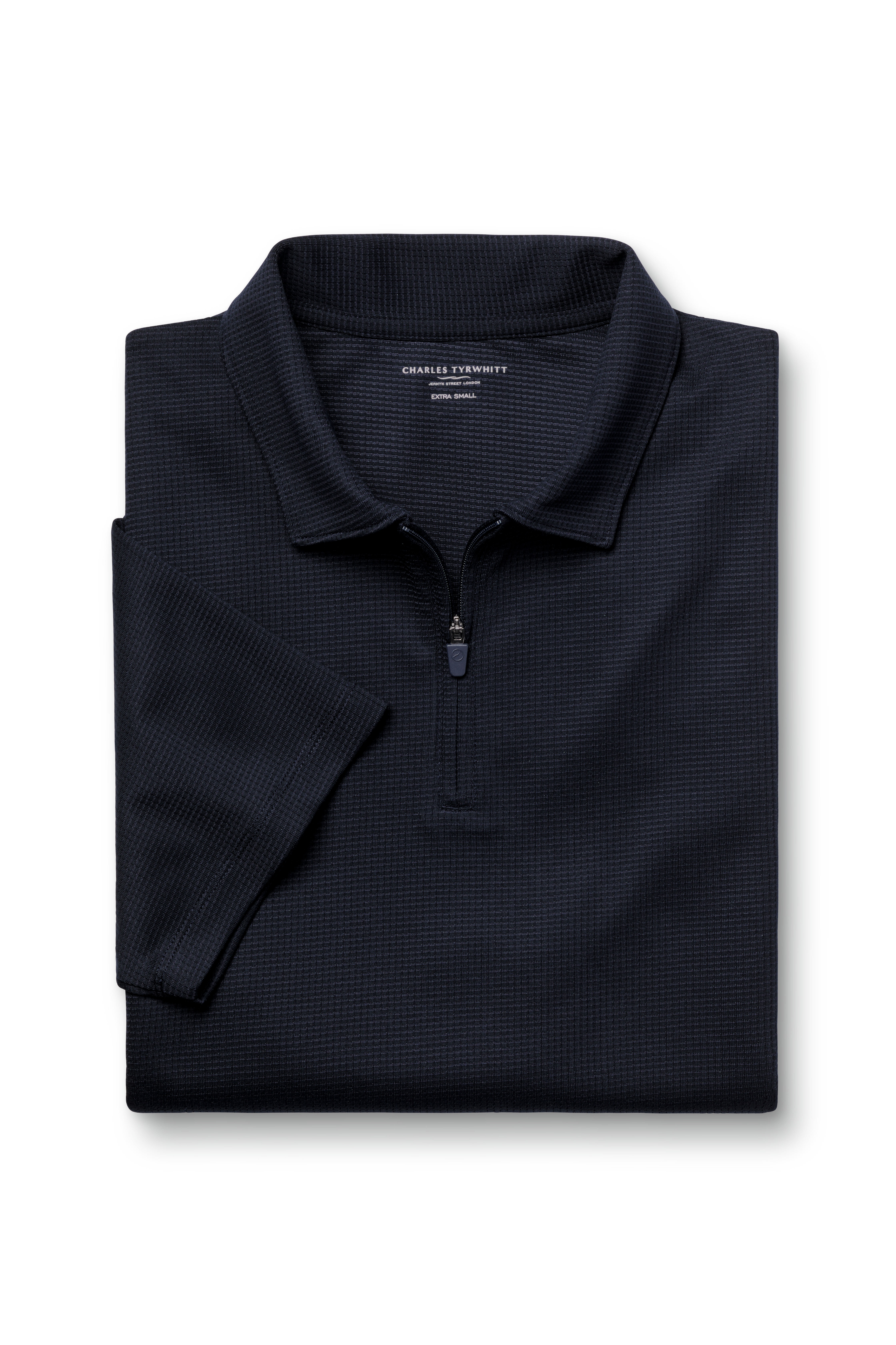 Performance Textured Zip-Neck Polo - Navy