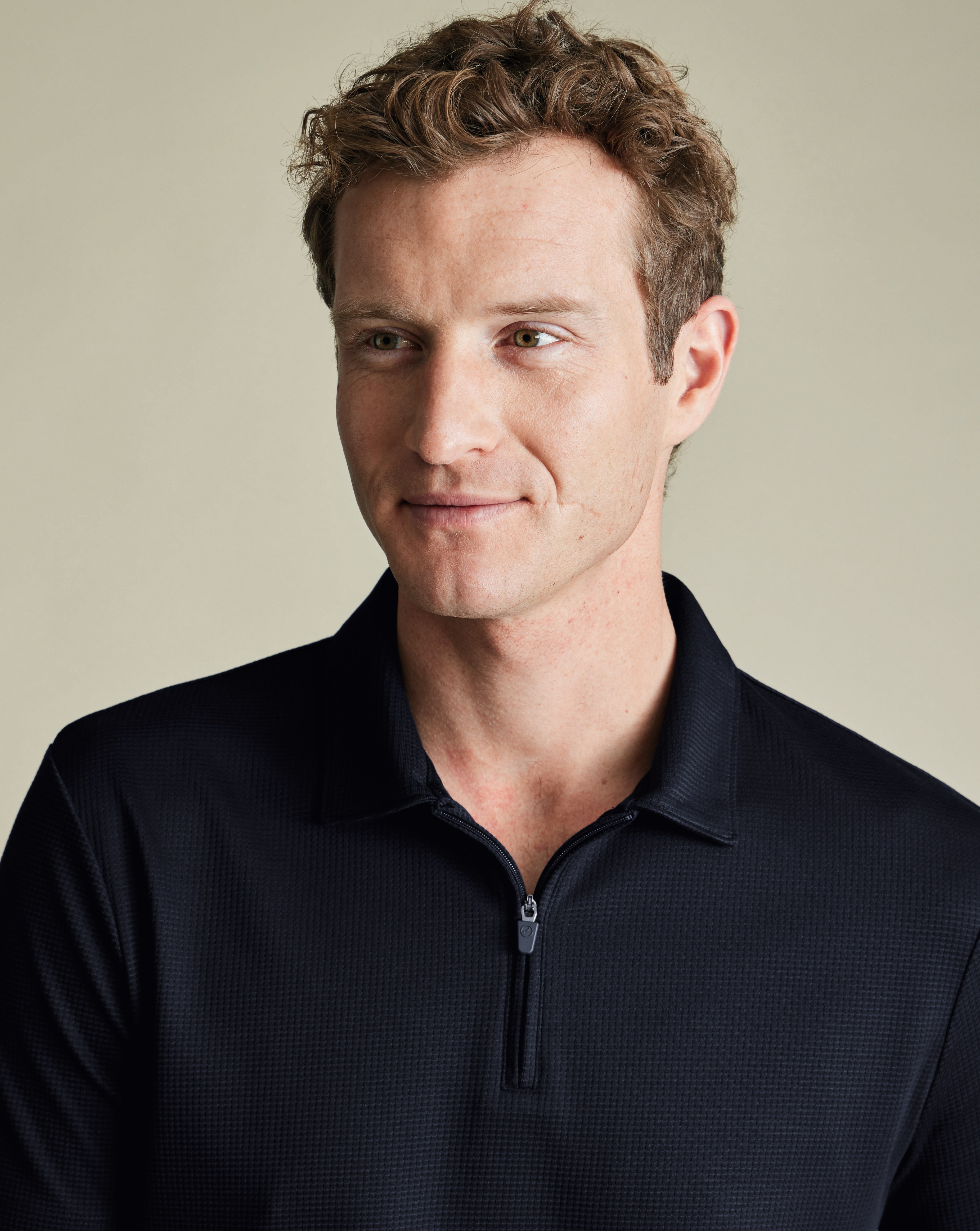 Performance Textured Zip-Neck Polo - Navy