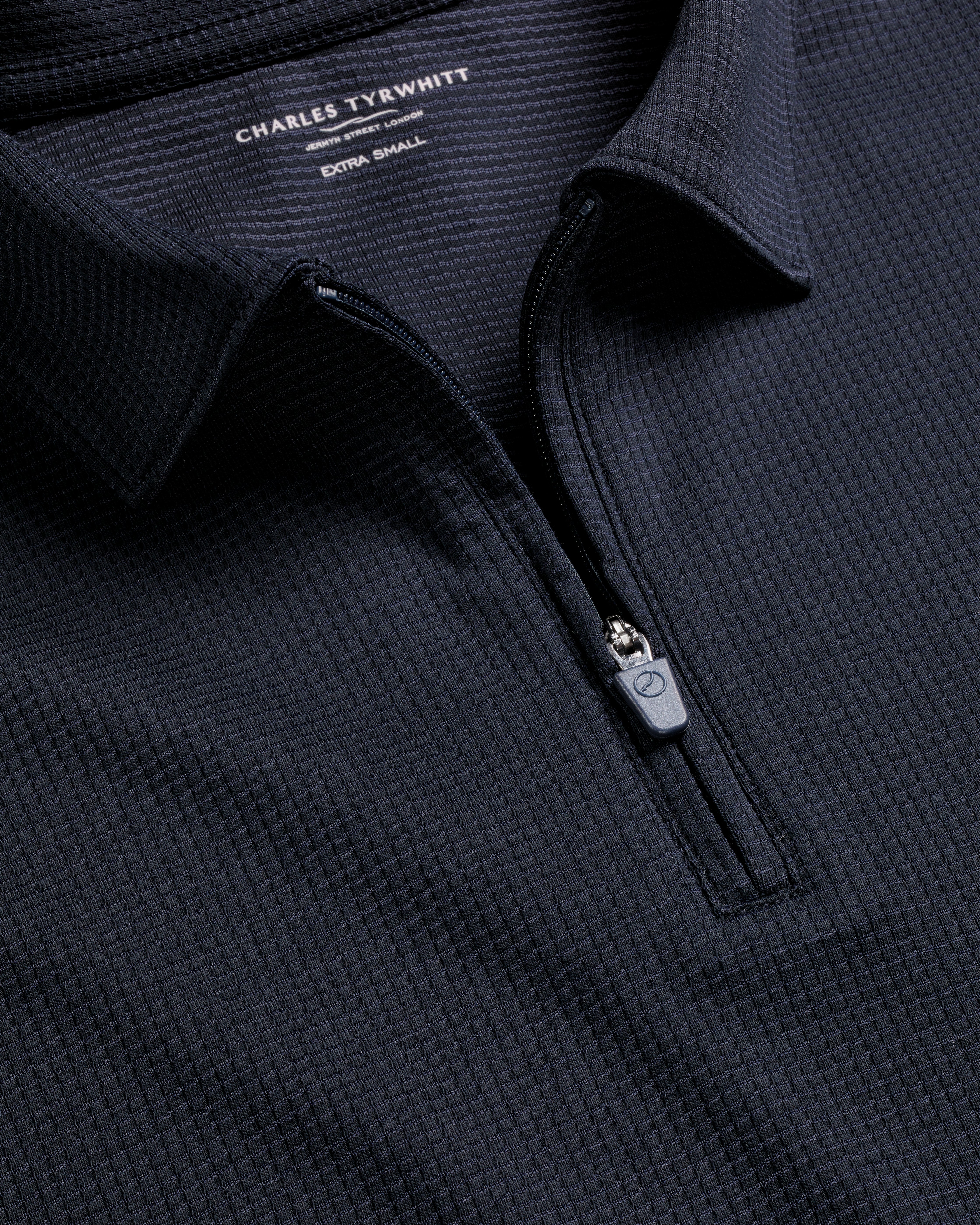 Performance Textured Zip-Neck Polo - Navy