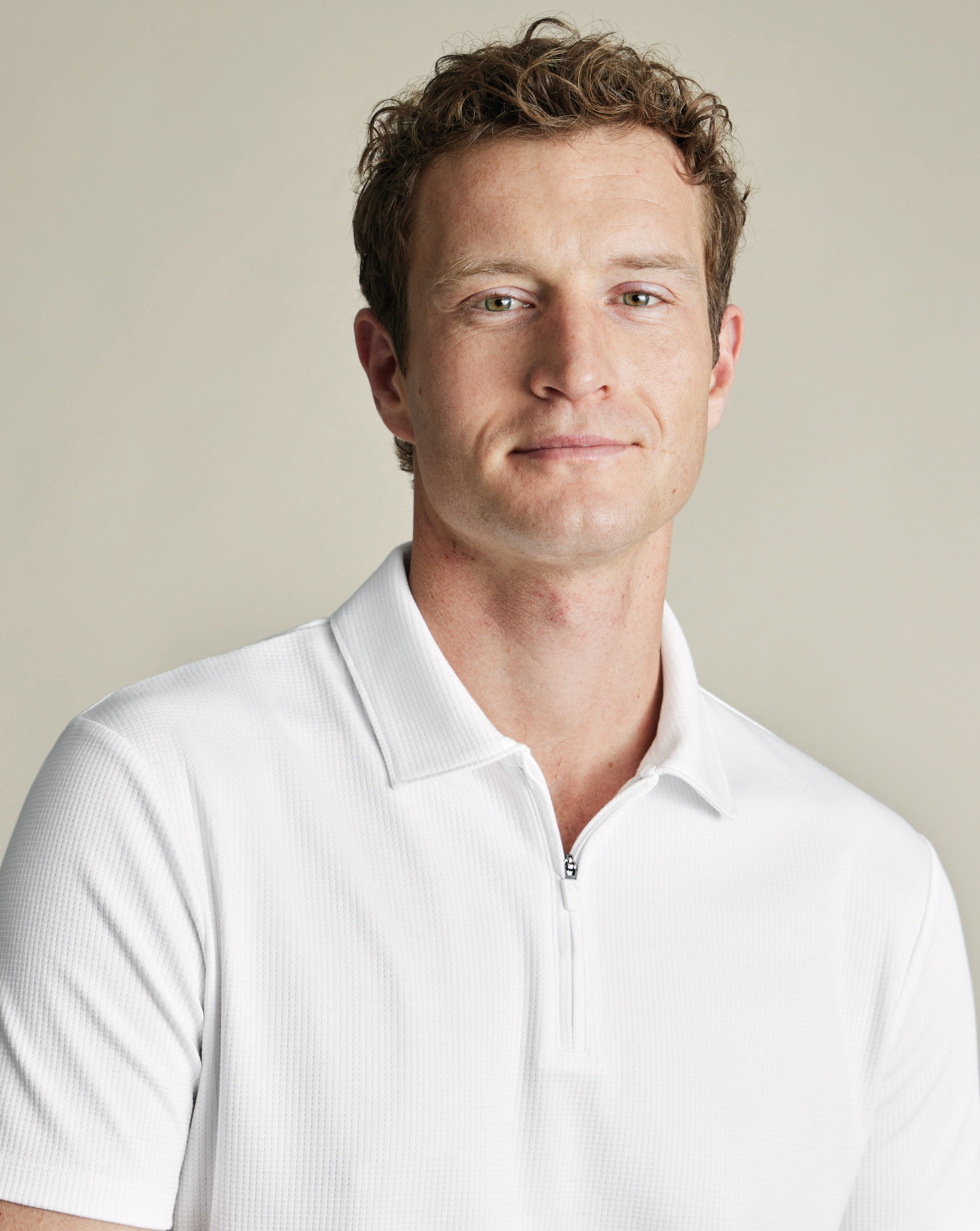 Performance Textured Zip-Neck Polo - White