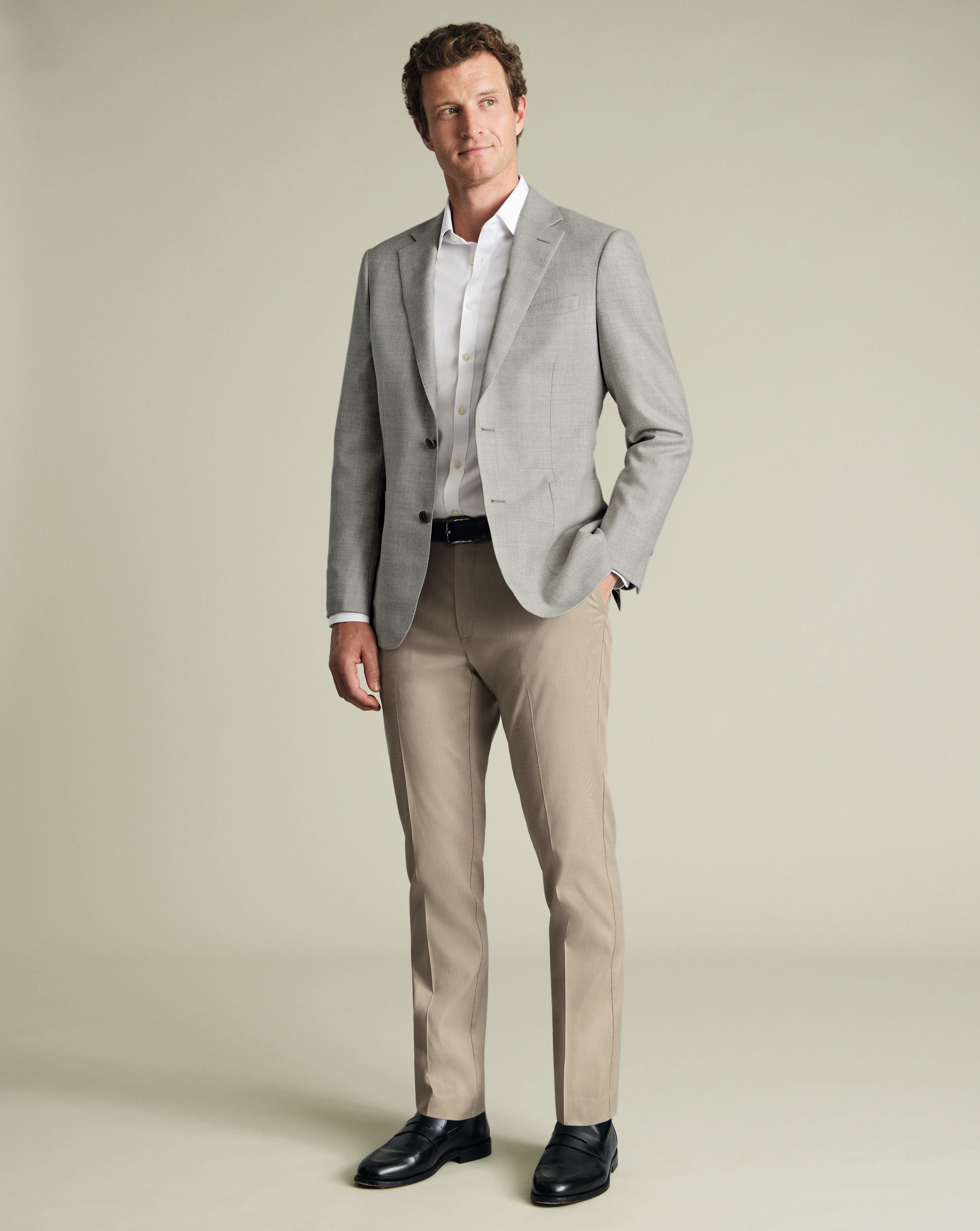 Smart Stretch Texture Trousers - Limestone