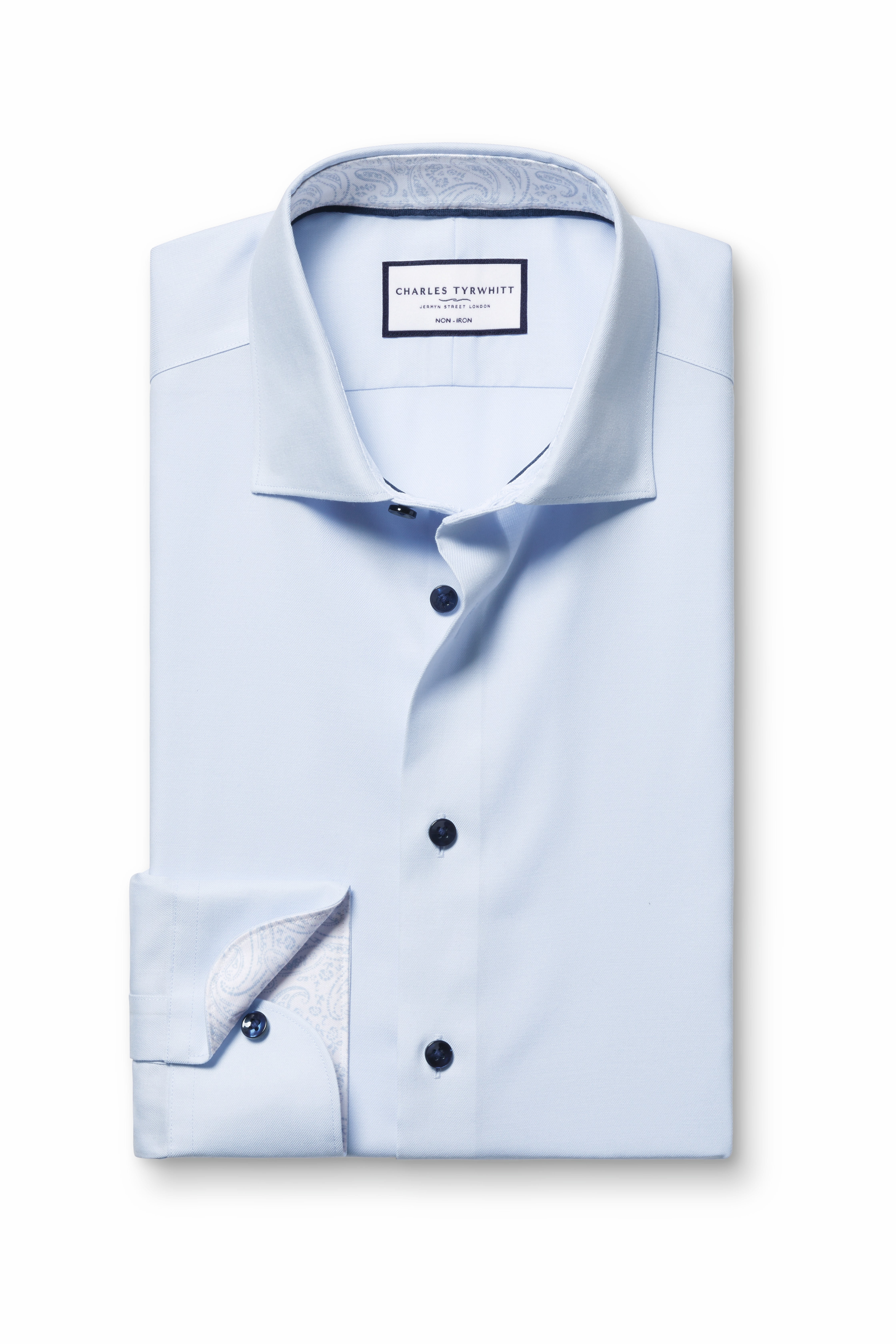 Non-Iron Stretch Printed Trim Shirt - Sky Blue