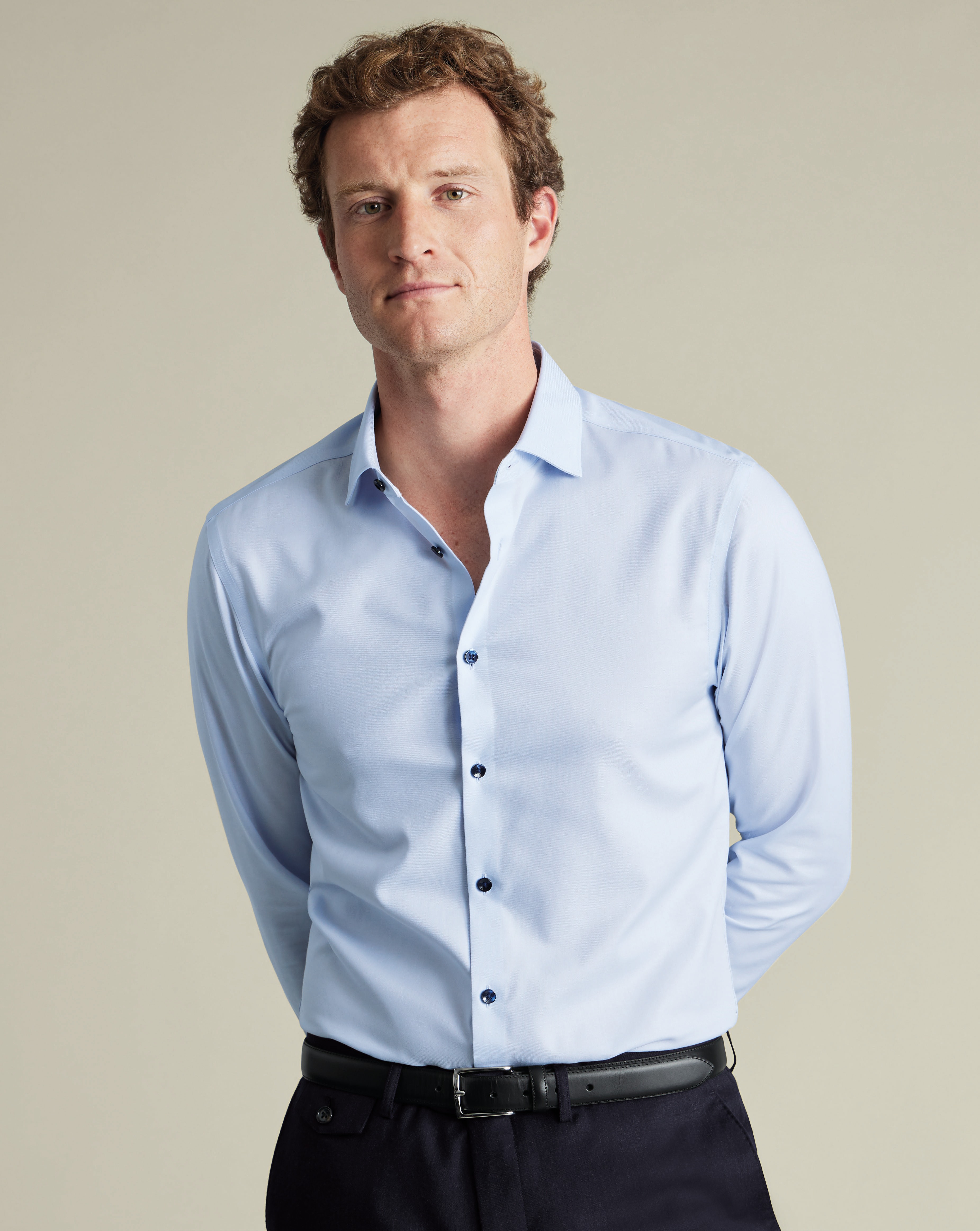 Non-Iron Stretch Printed Trim Shirt - Sky Blue