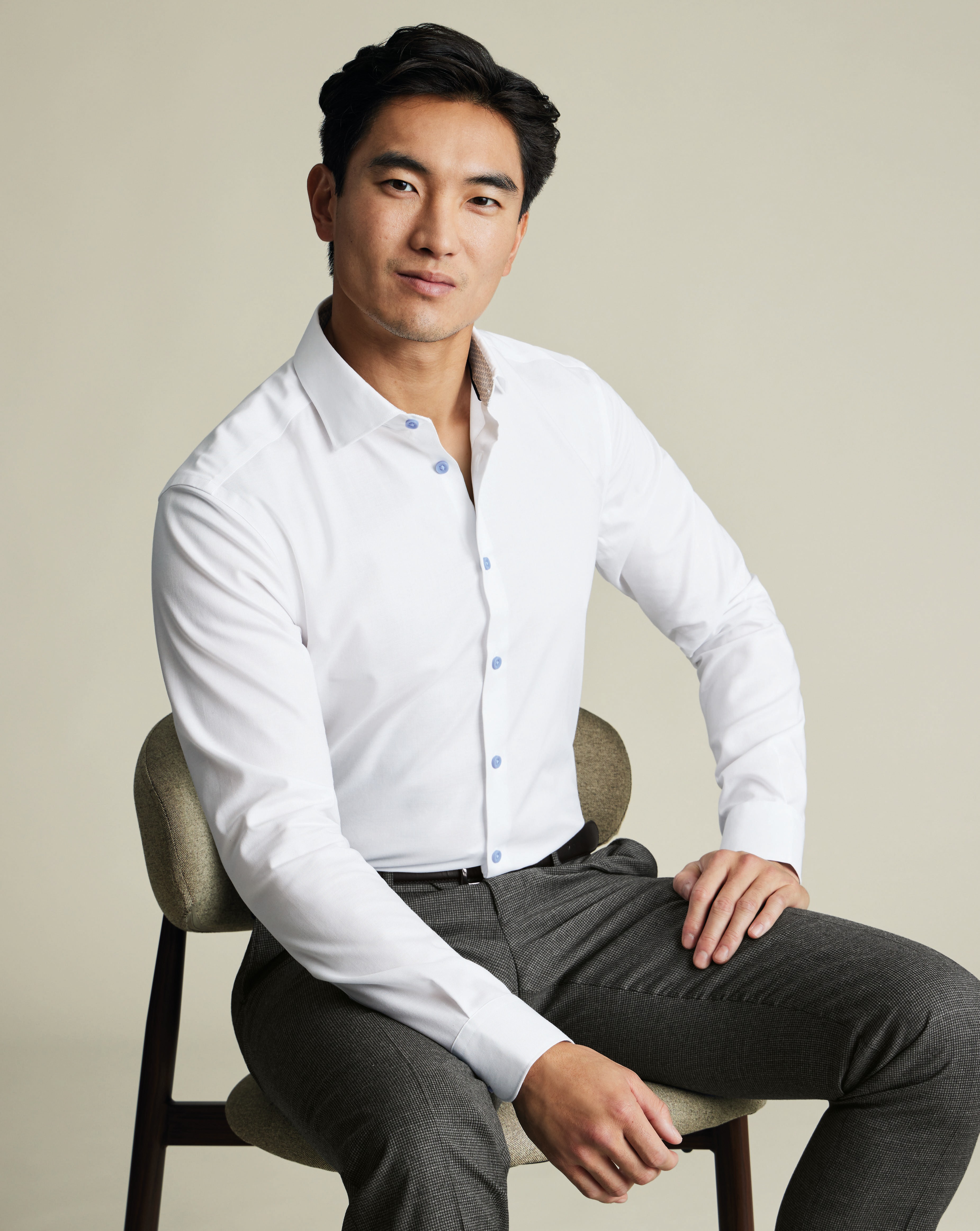 Non-Iron Stretch Printed Trim Shirt - White