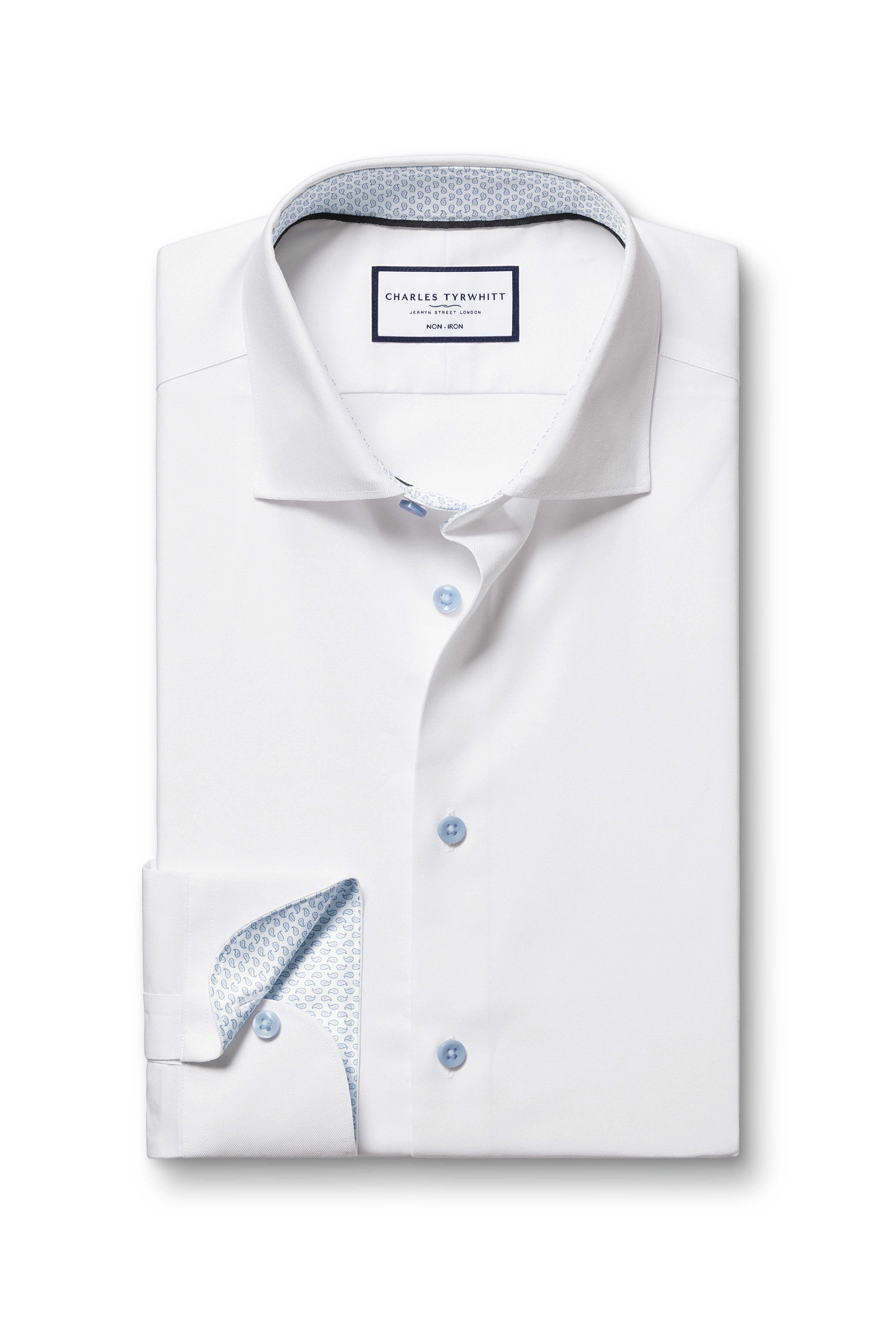 Non-Iron Stretch Printed Trim Shirt - White