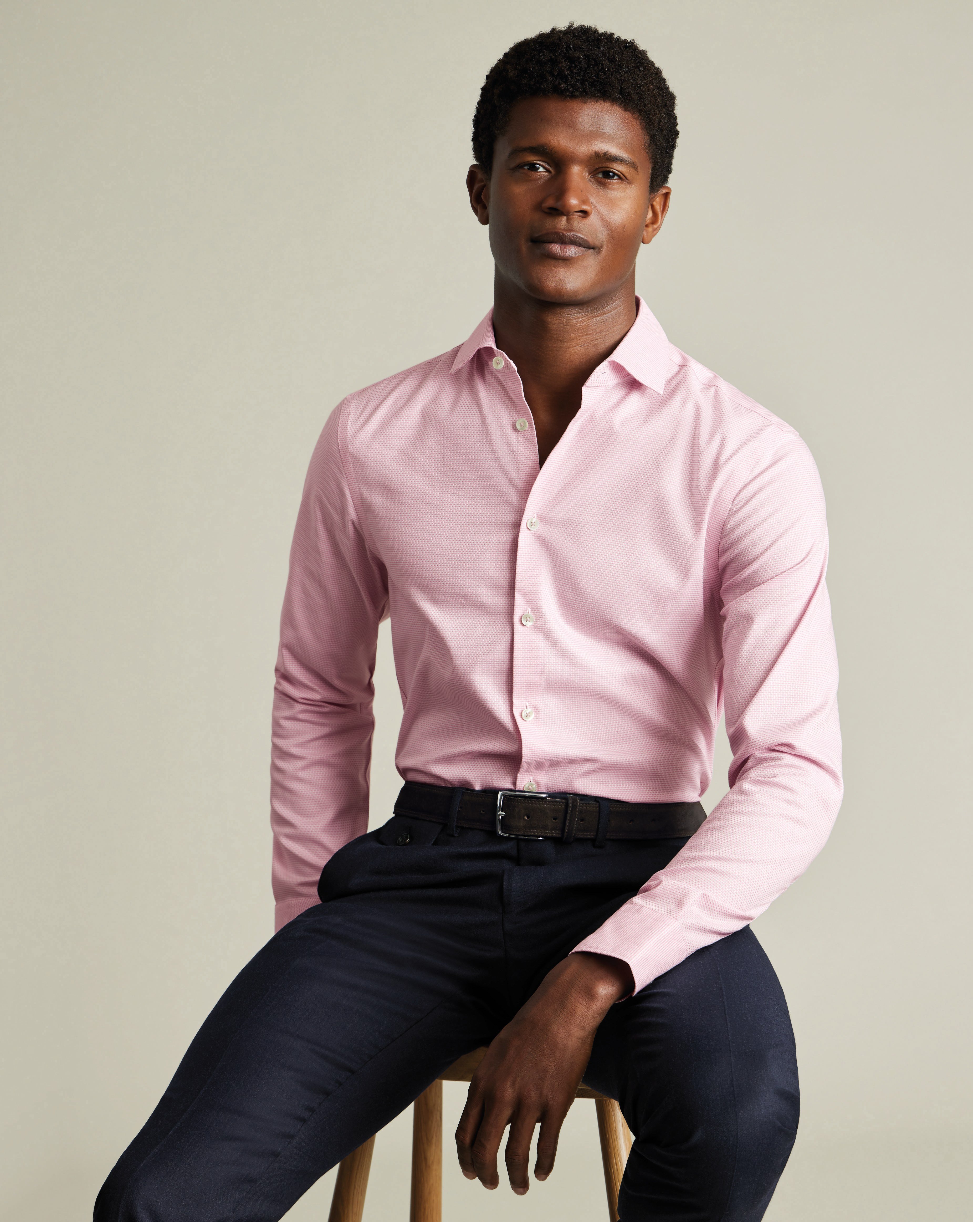 Non-Iron Stretch Texture Line Shirt - Pink