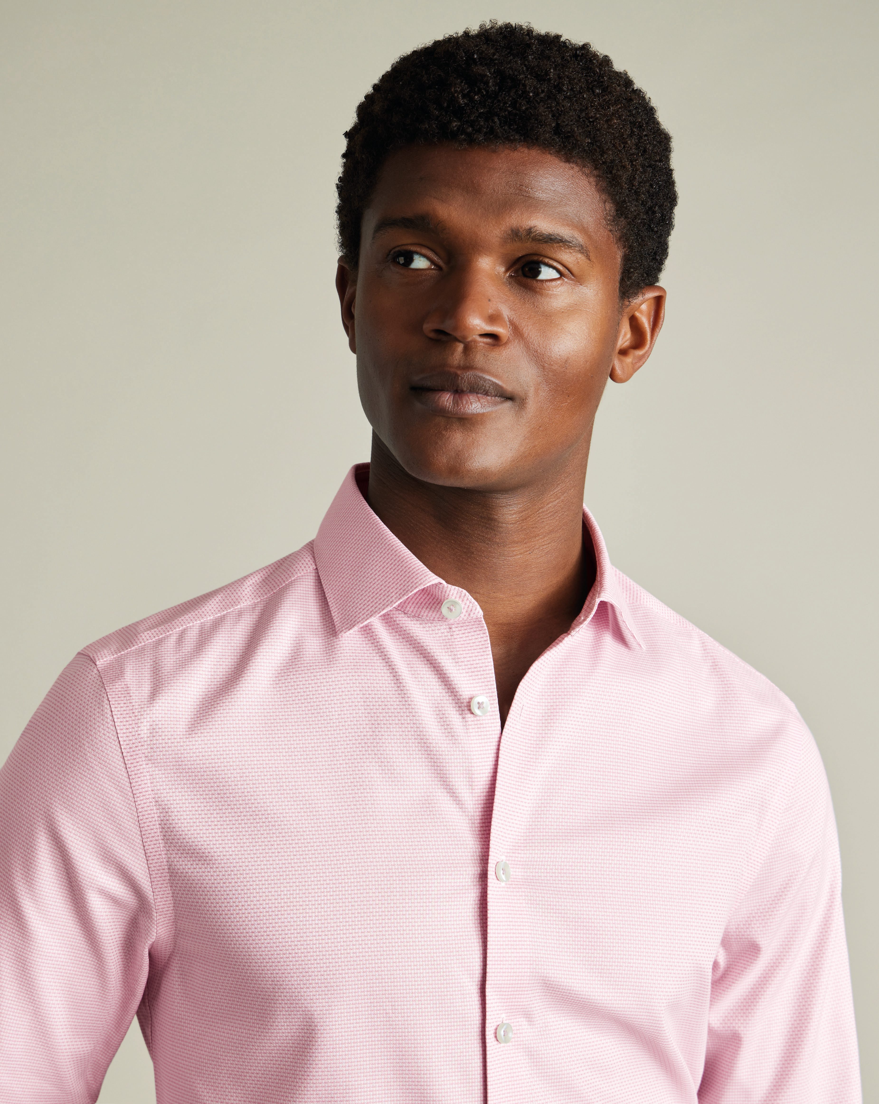 Non-Iron Stretch Texture Line Shirt - Pink
