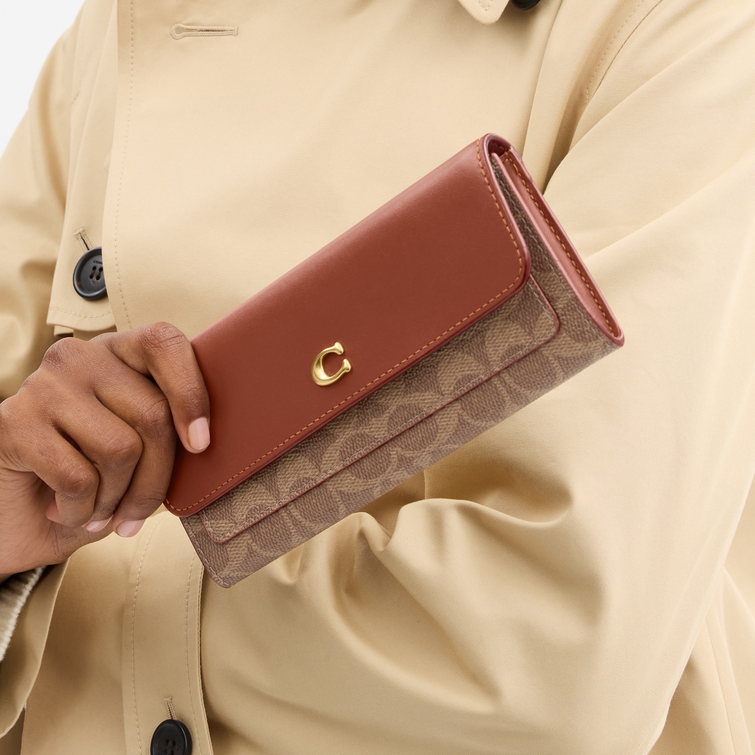 Coated Canvas Signature Mila Long Flap Wallet