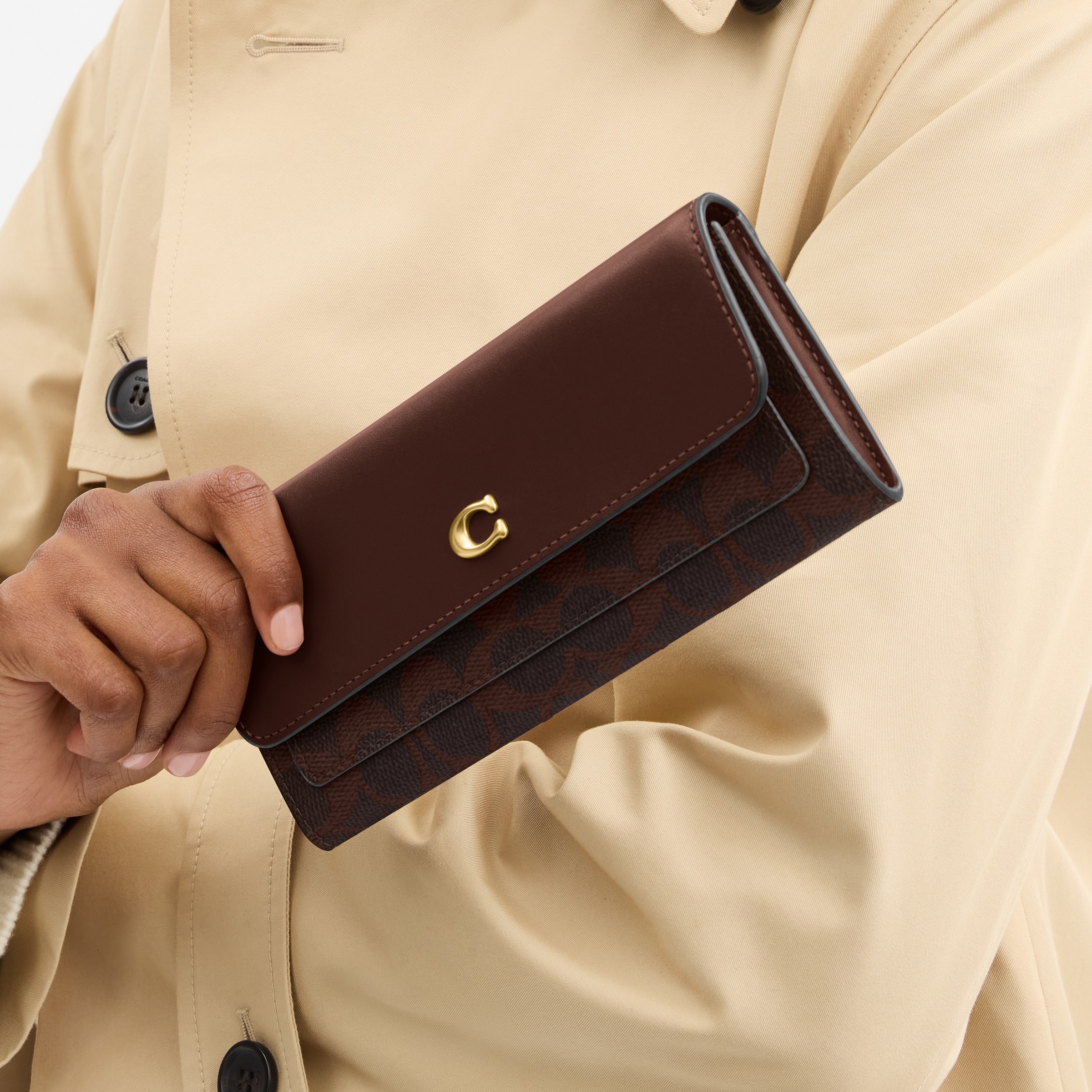 Coated Canvas Signature Mila Long Flap Wallet