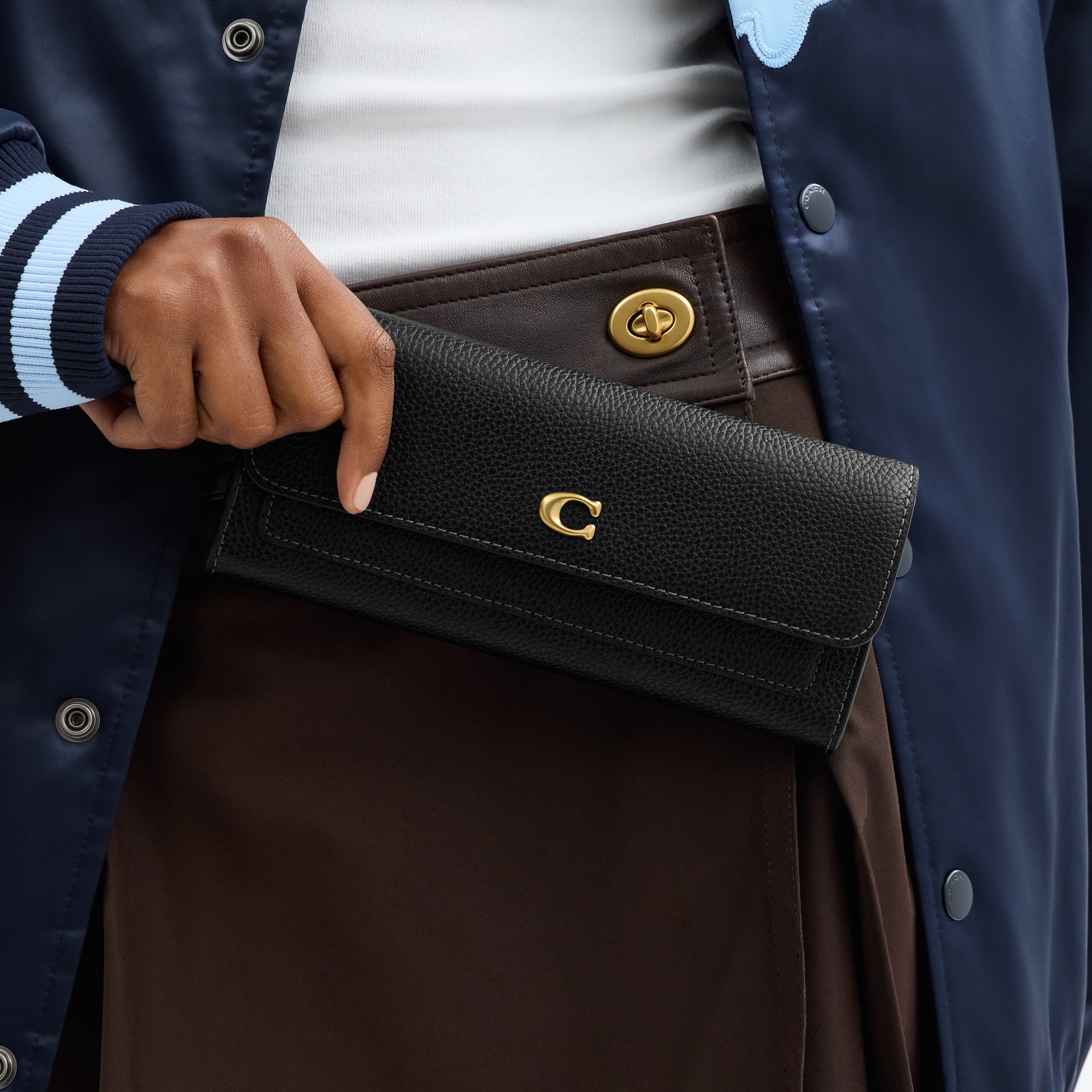Polished Pebble Leather Mila Long Flap Wallet
