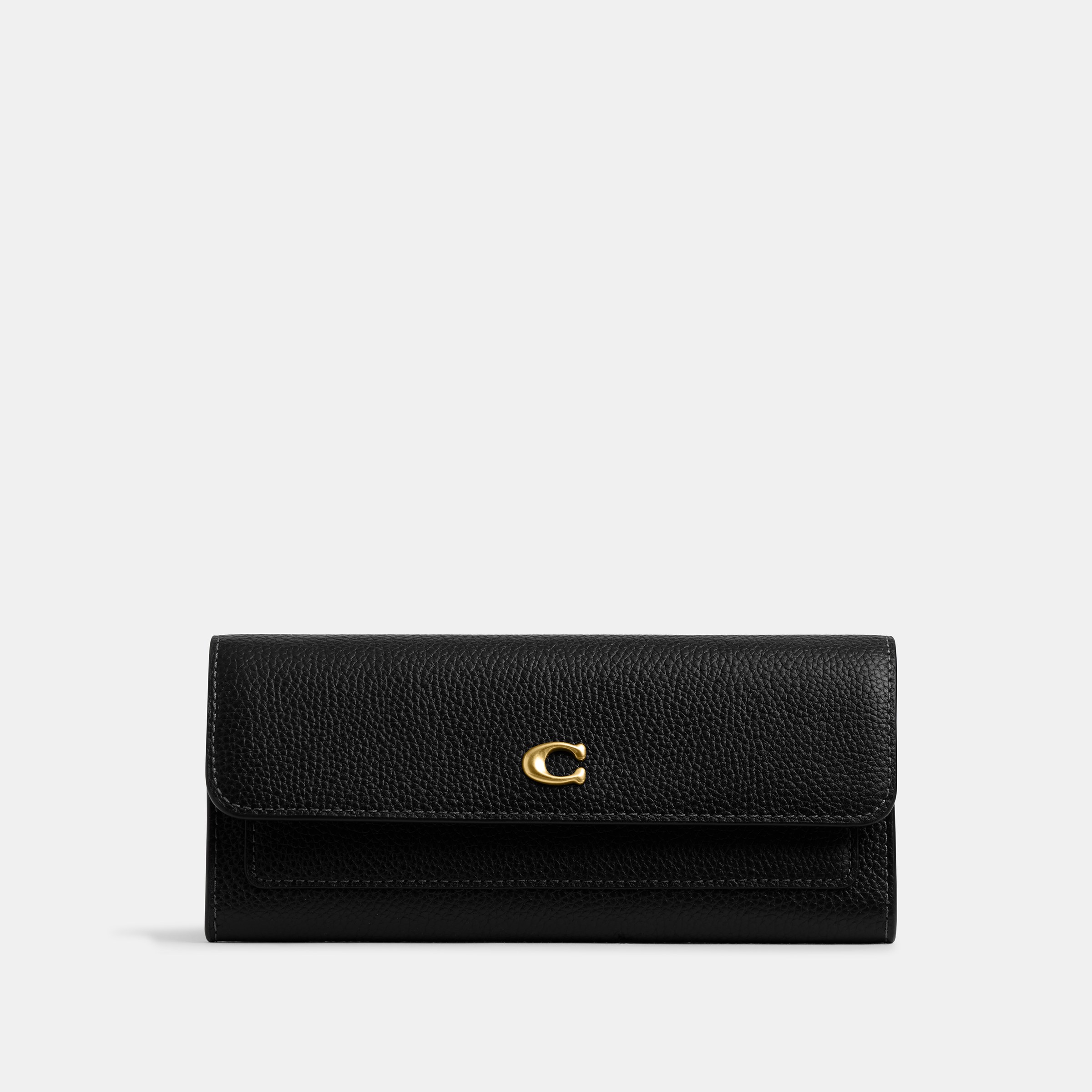 Polished Pebble Leather Mila Long Flap Wallet