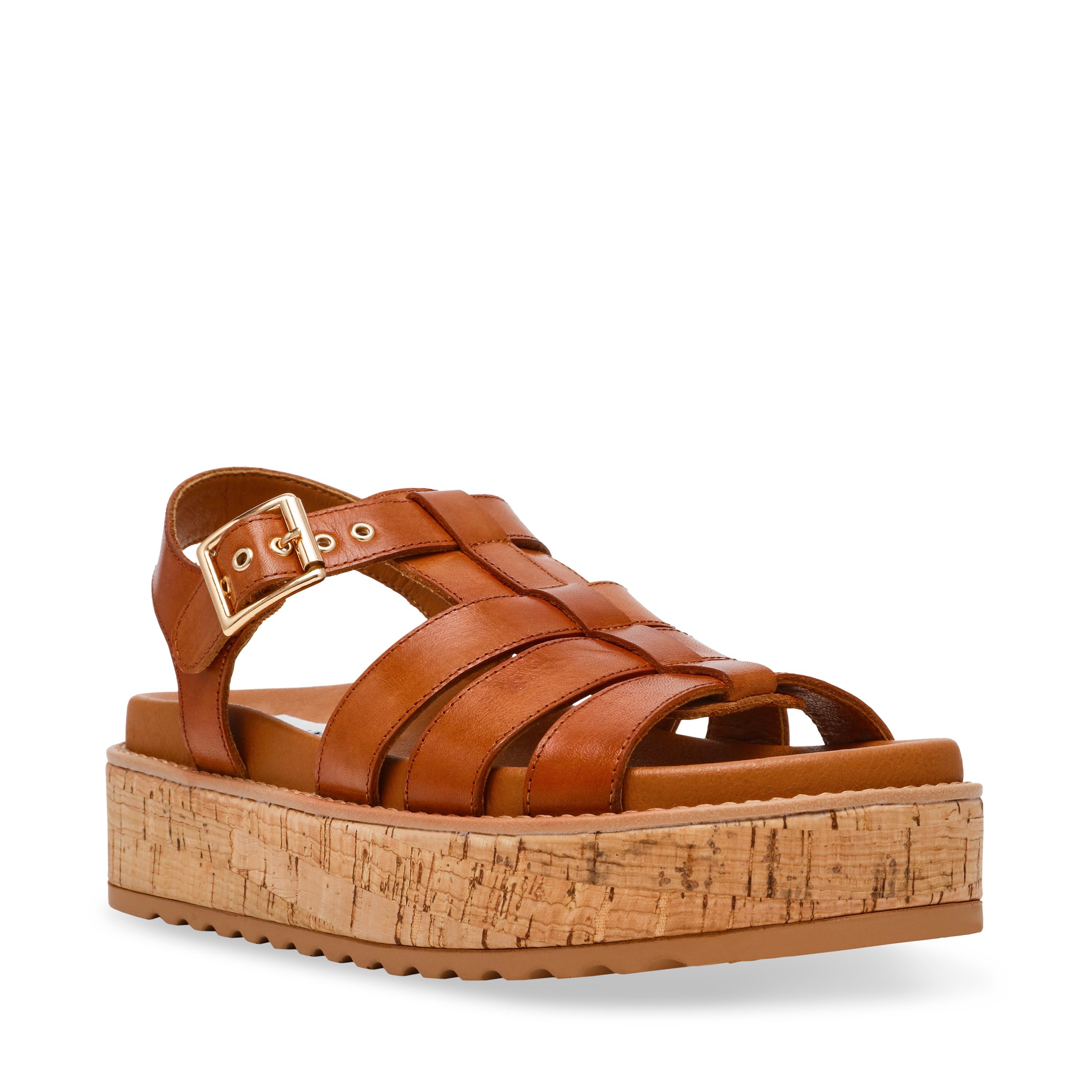 Busybee-In Cognac Leather Wedges