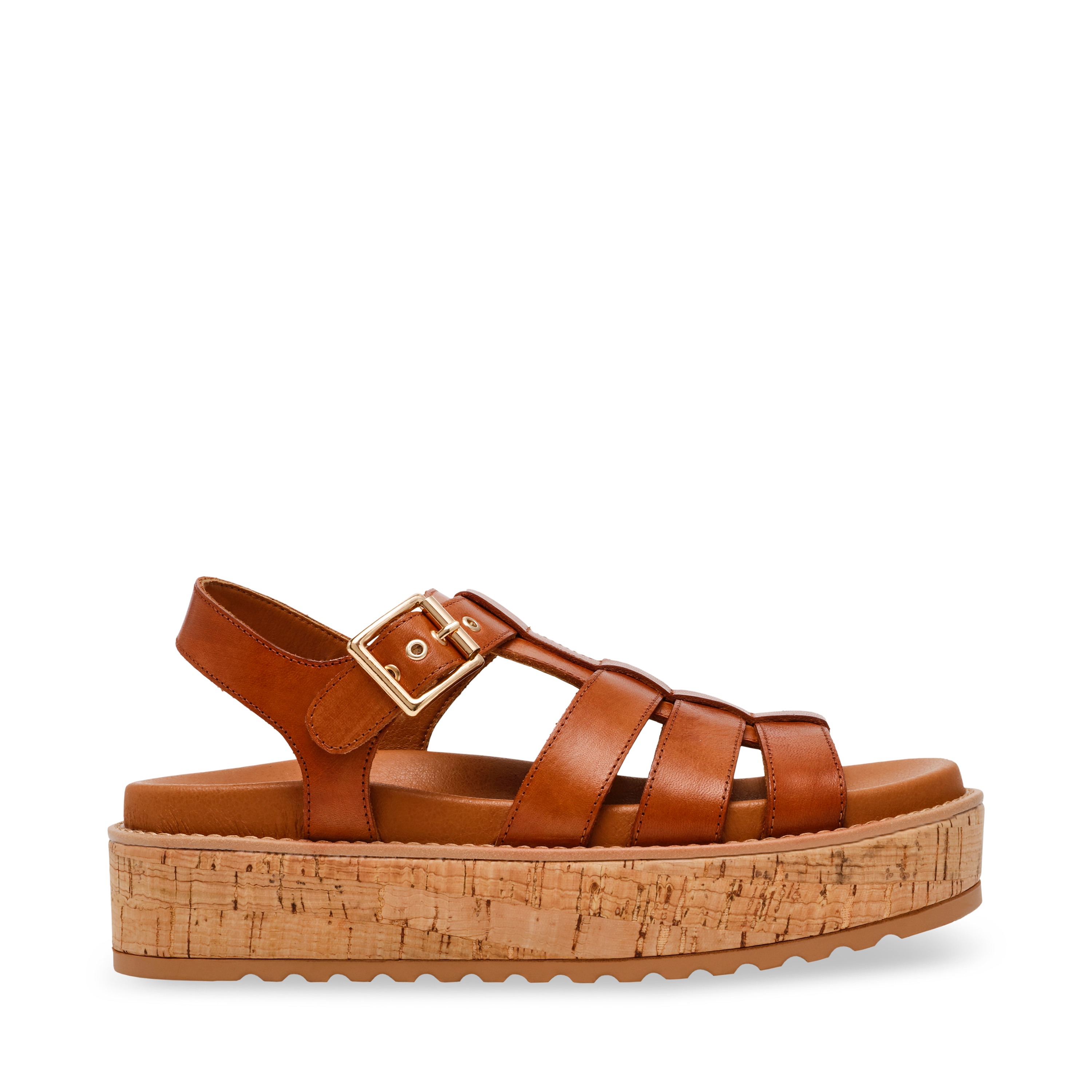 Busybee-In Cognac Leather Wedges