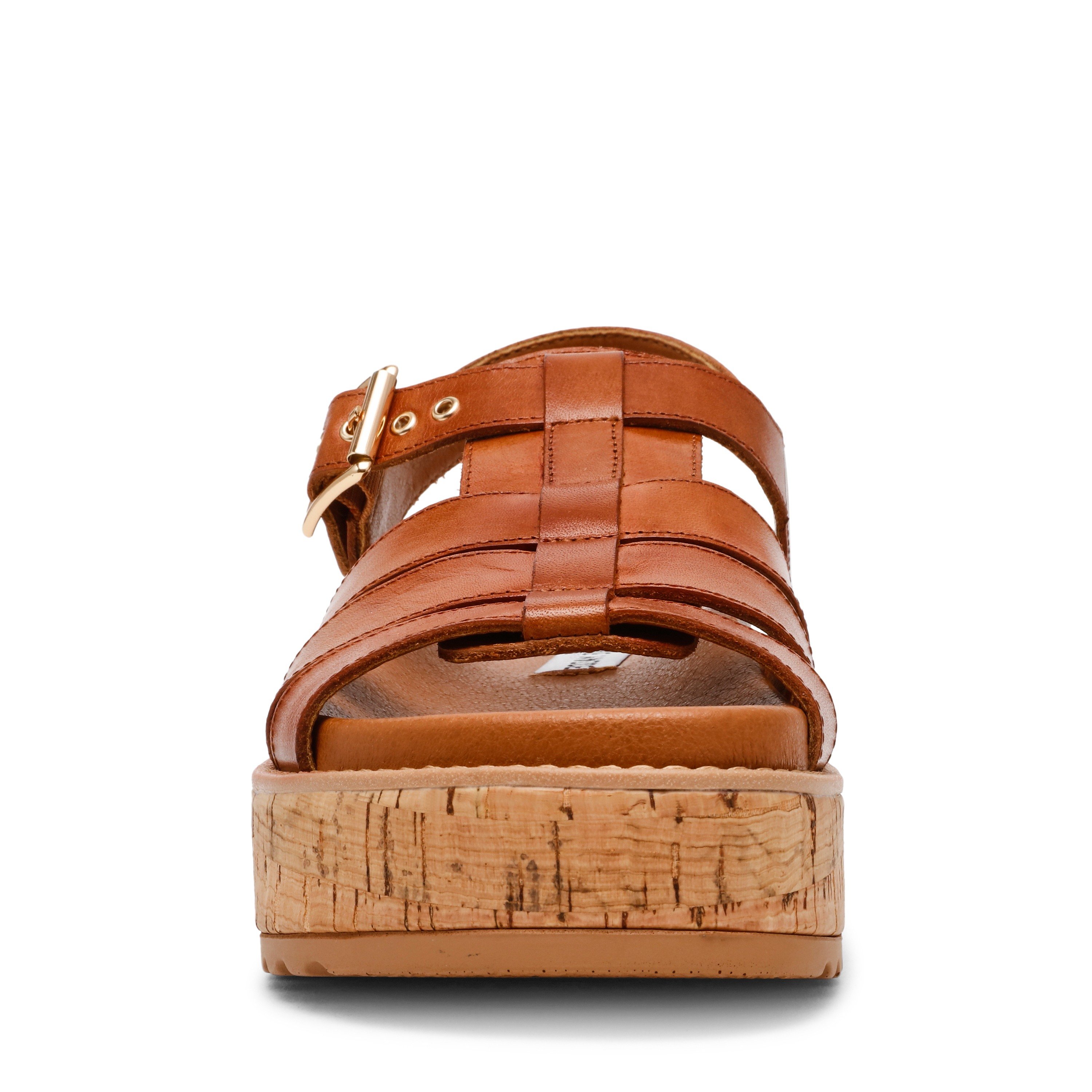 Busybee-In Cognac Leather Wedges