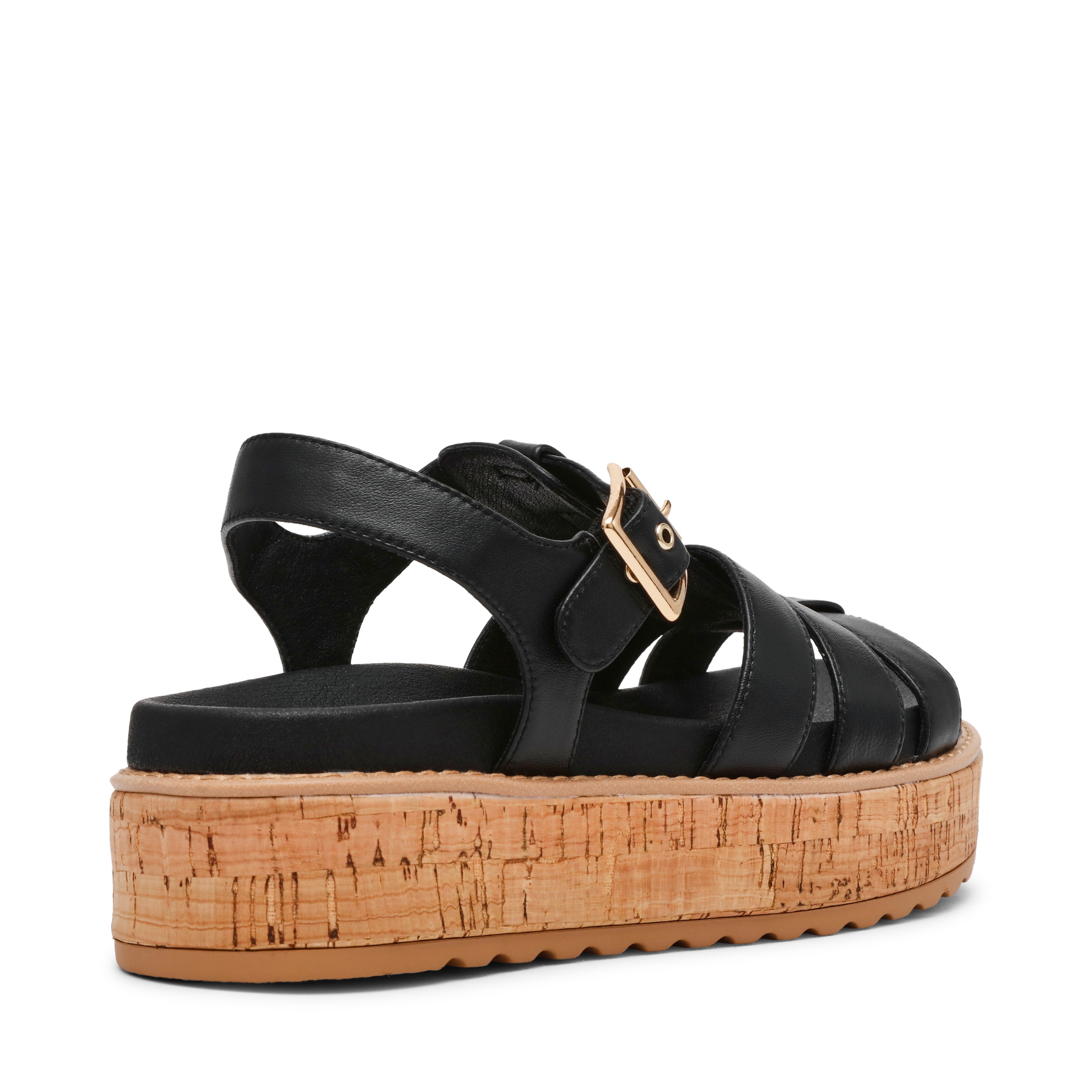 Busybee-In Black Leather Wedges