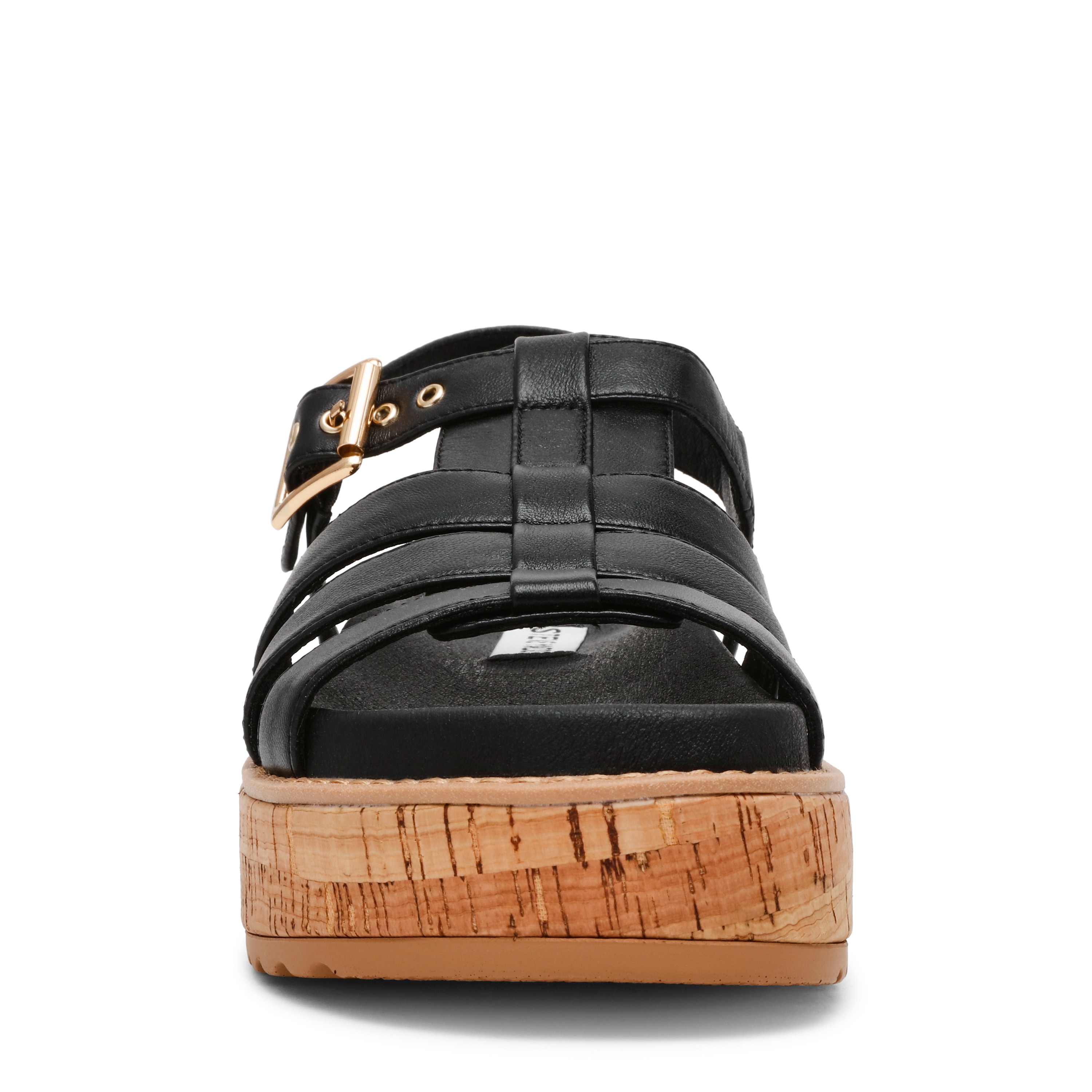 Busybee-In Black Leather Wedges