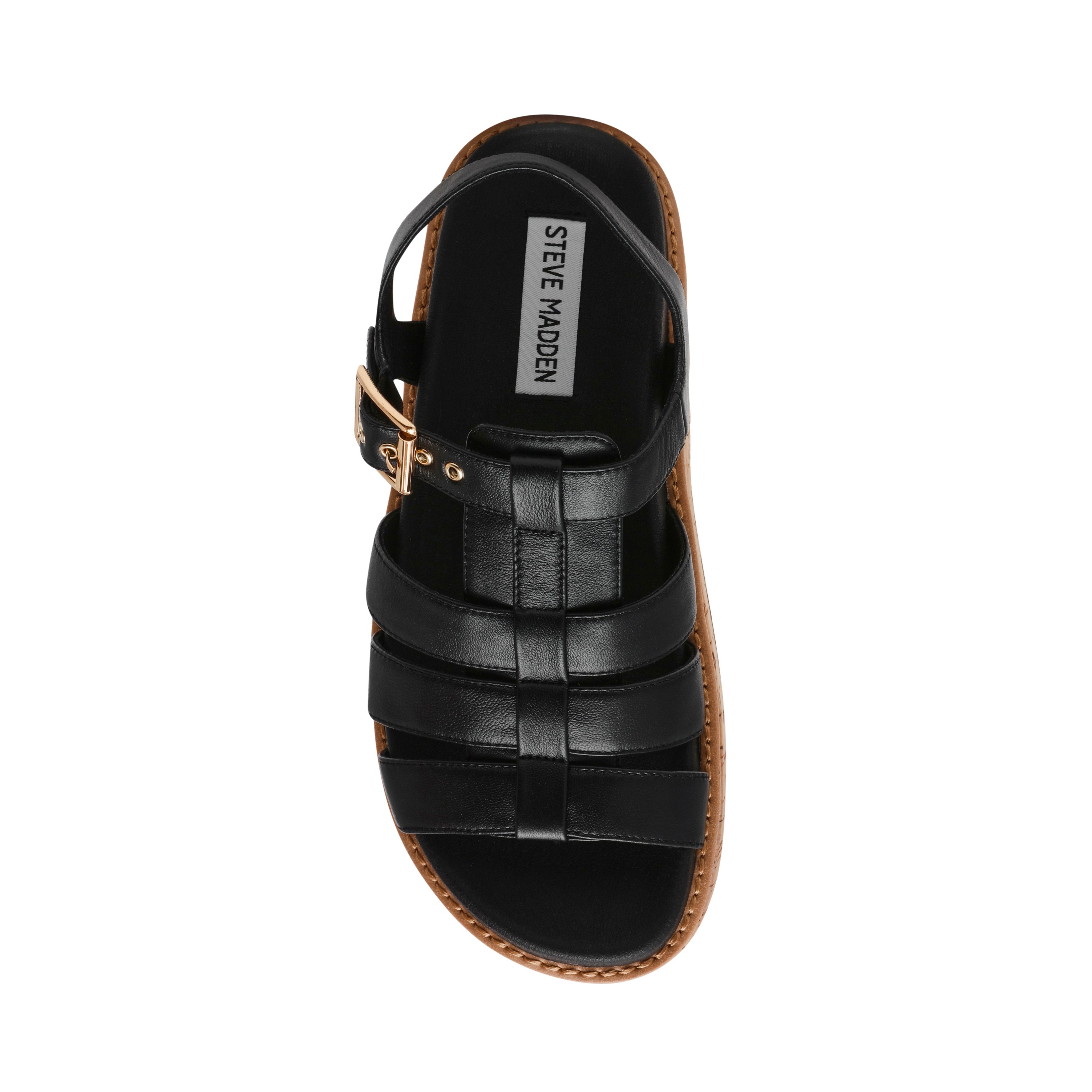 Busybee-In Black Leather Wedges
