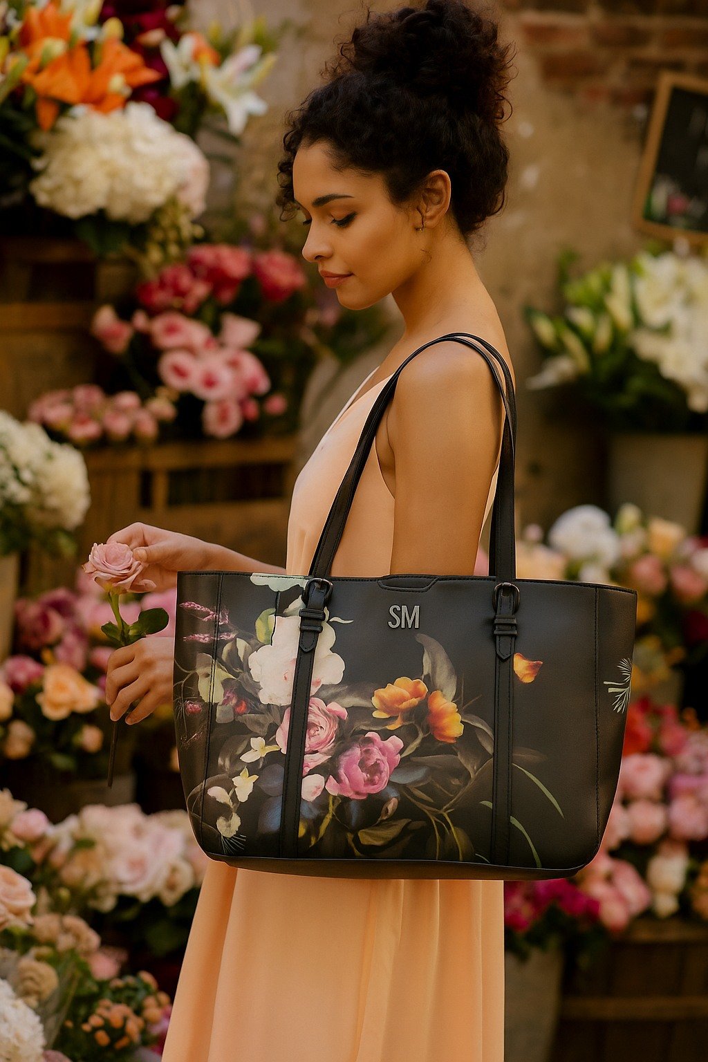 Bdusk-F Floral Black Tote