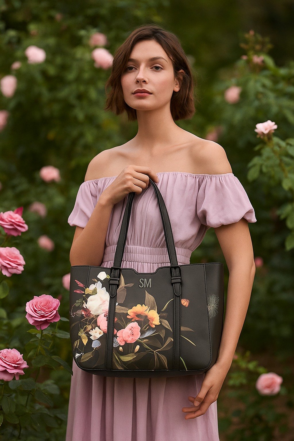 Bdusk-F Floral Black Tote