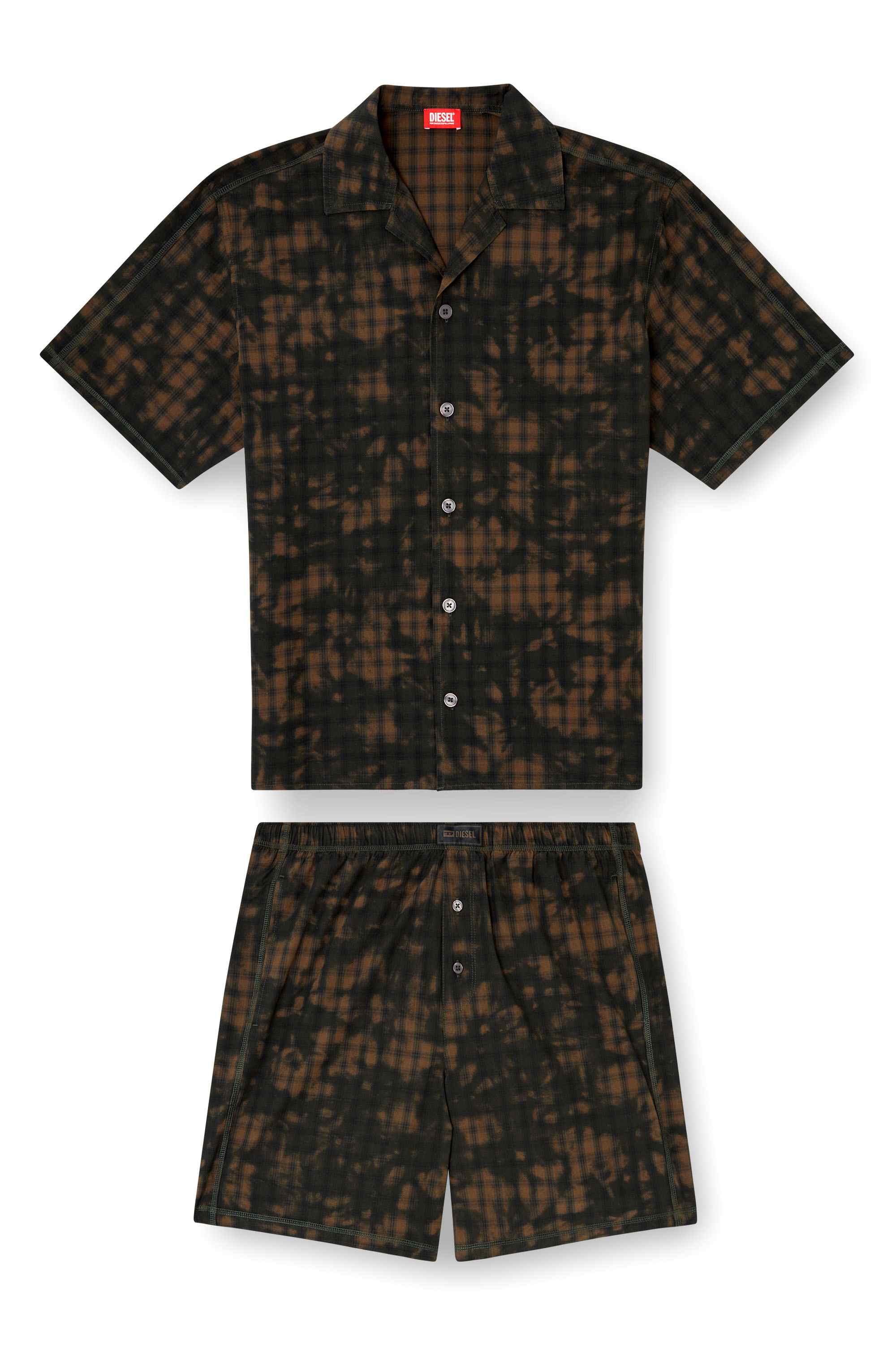 Green Short pajamas in cloudy-print check cotton