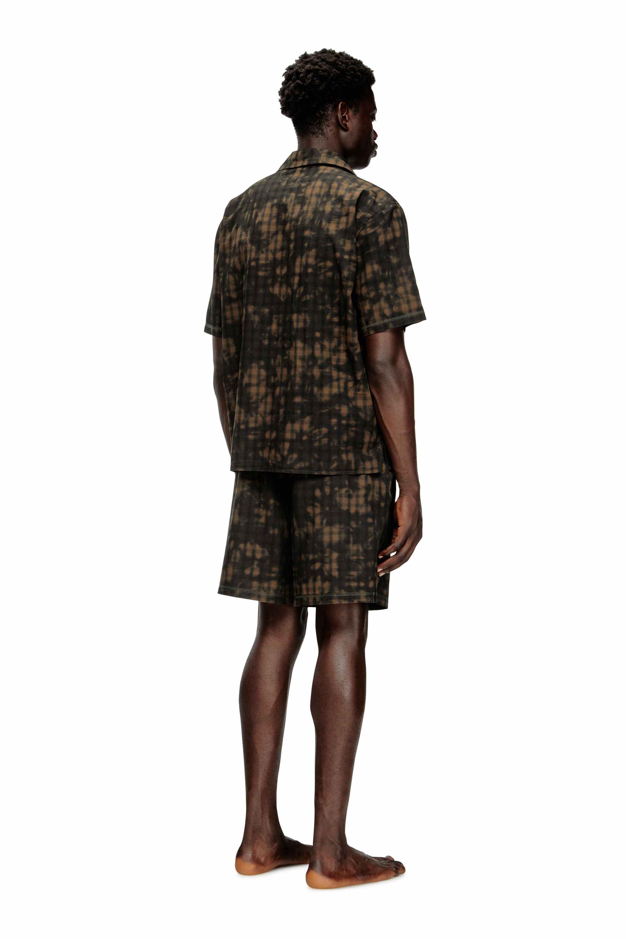Green Short pajamas in cloudy-print check cotton
