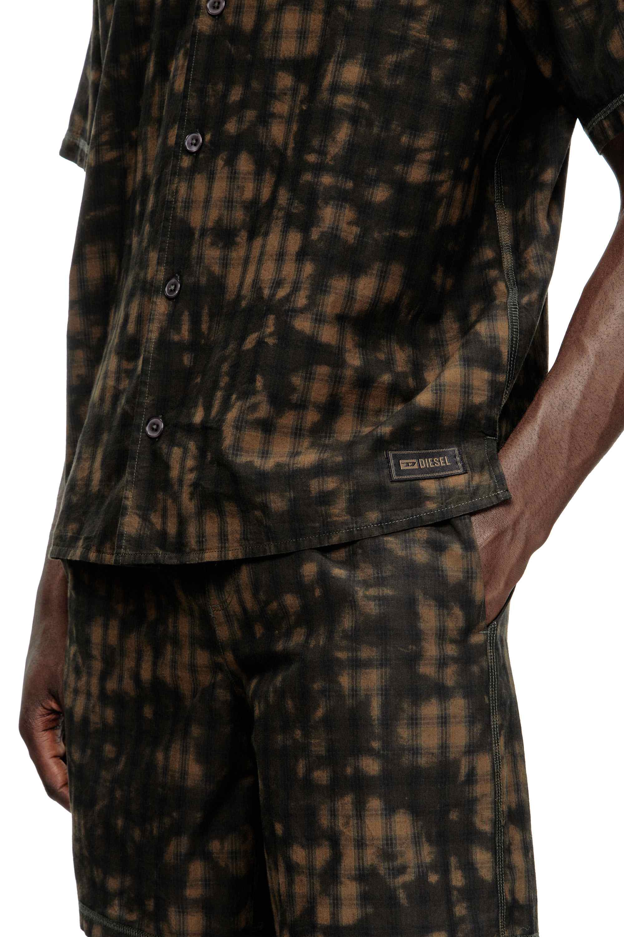 Green Short pajamas in cloudy-print check cotton