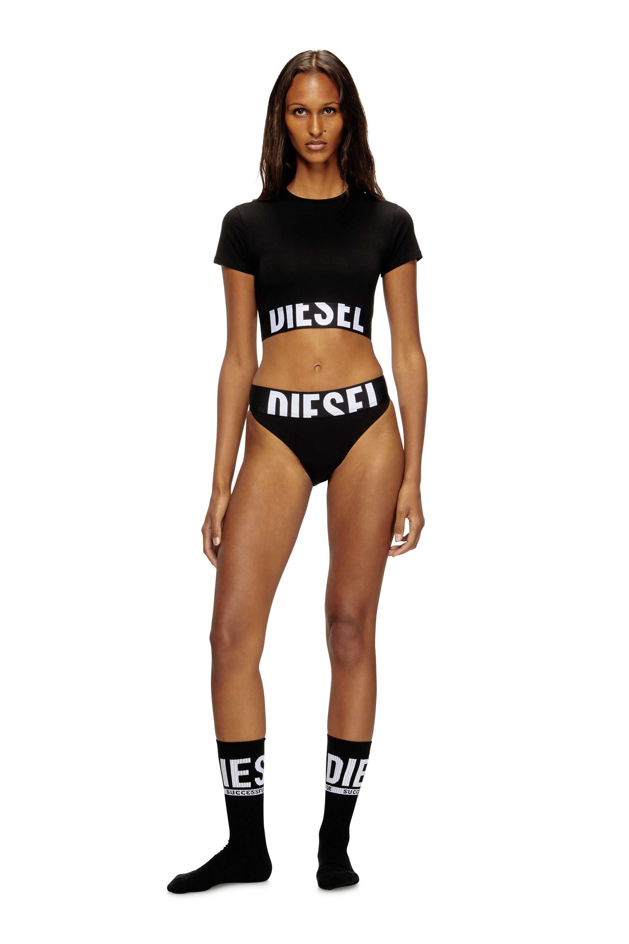 Black Sporty cropped top with logo band