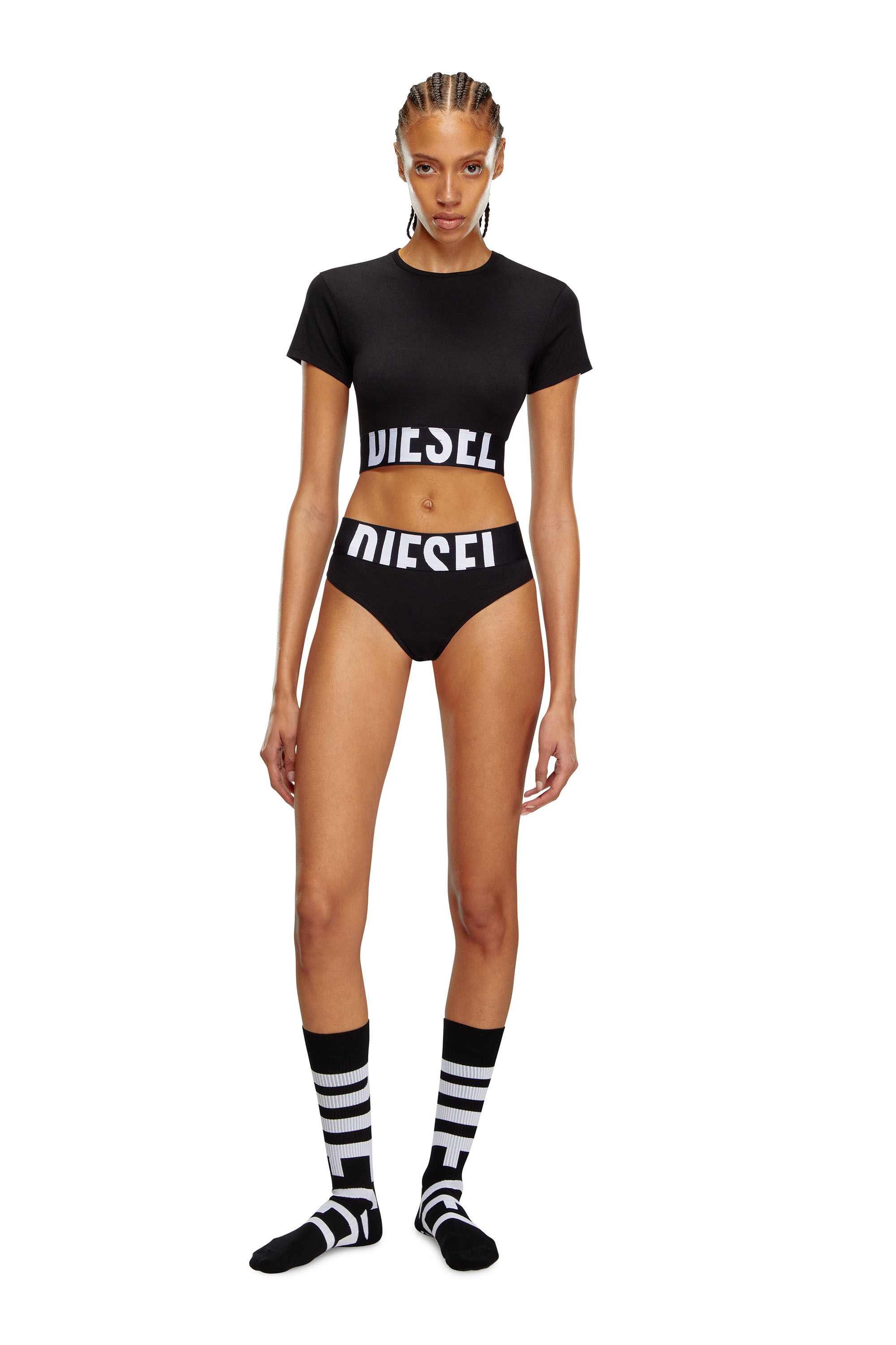 Black Sporty cropped top with logo band