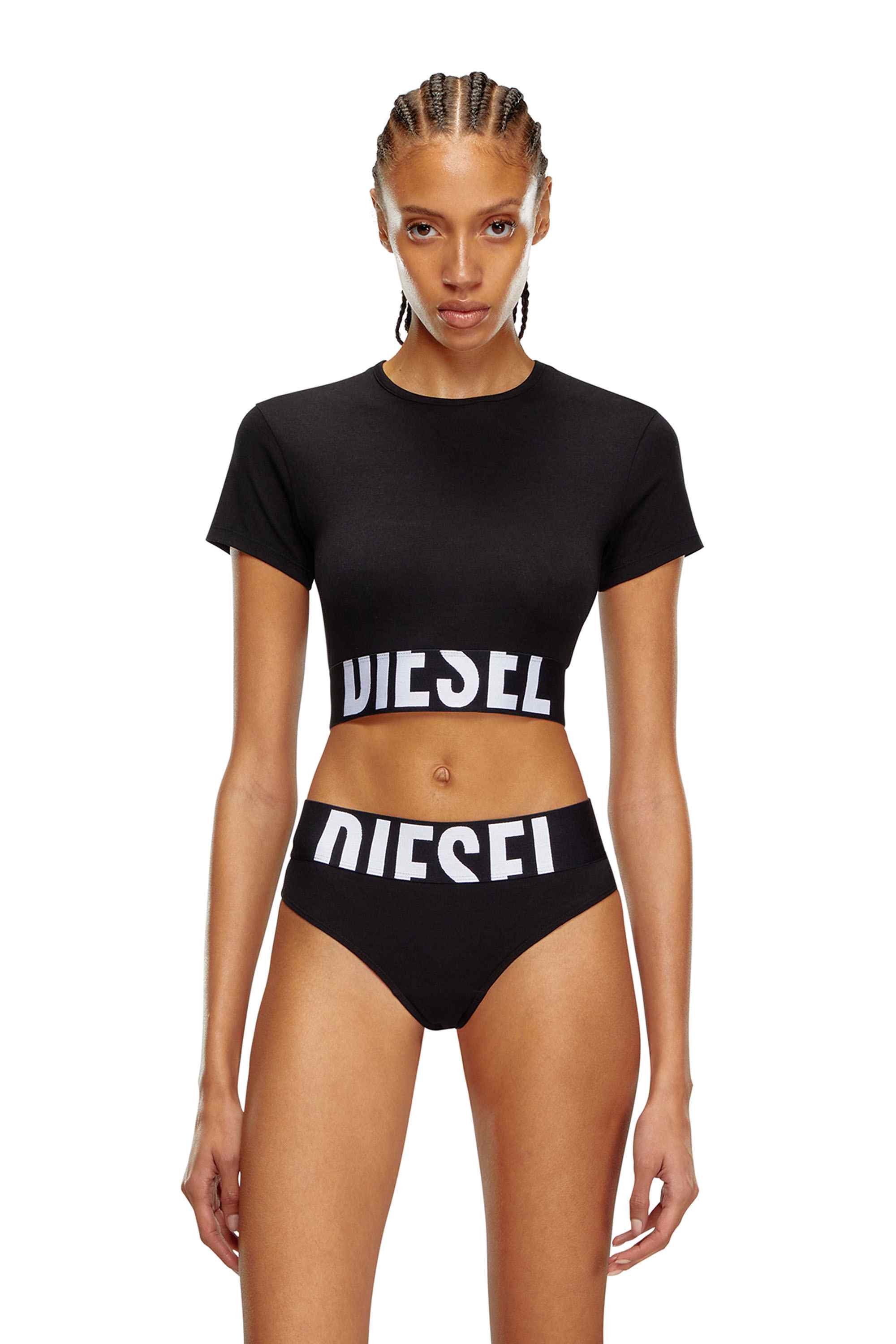 Black Sporty cropped top with logo band