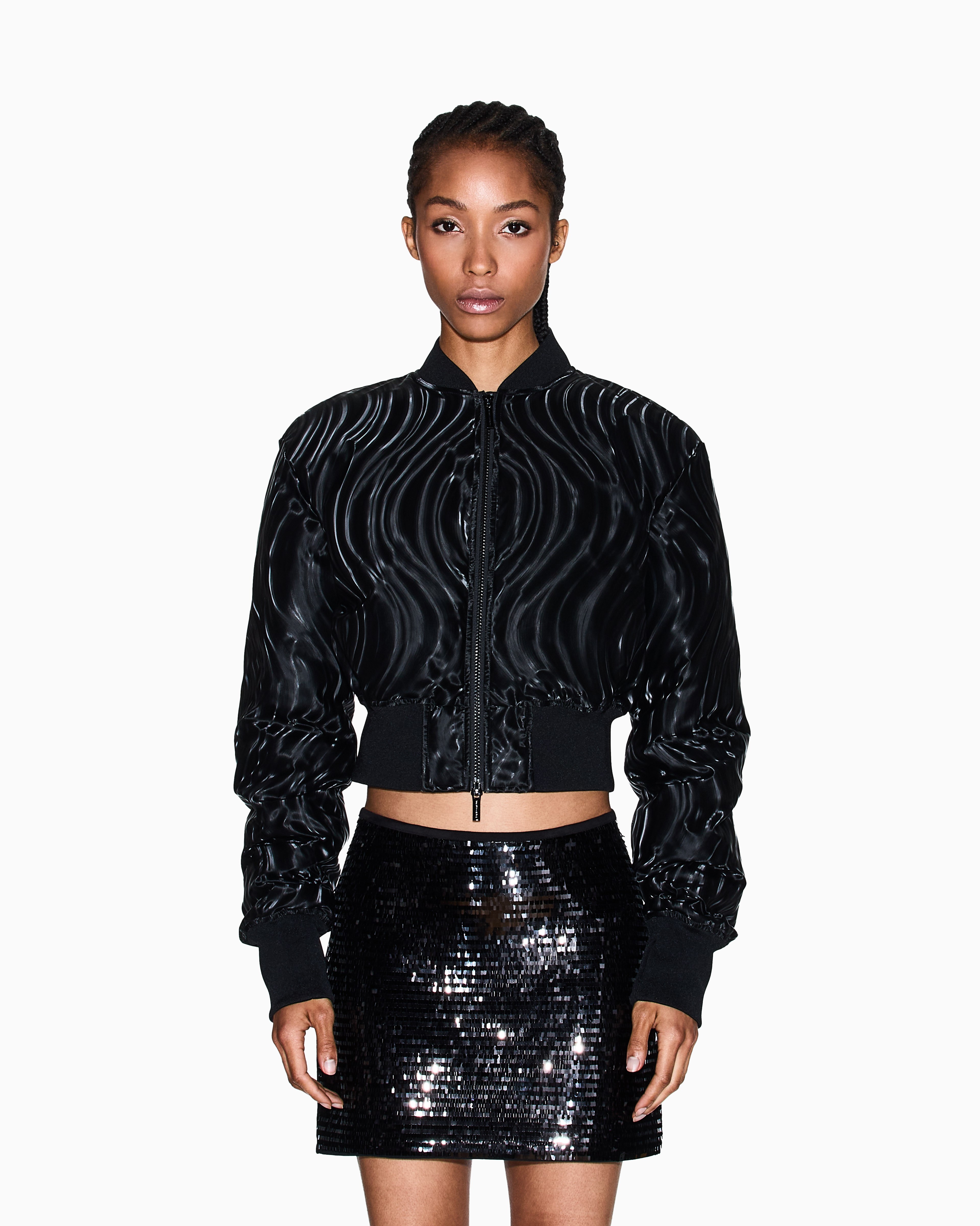 Women Black Night Lab Cropped Fit Front Open Jackets