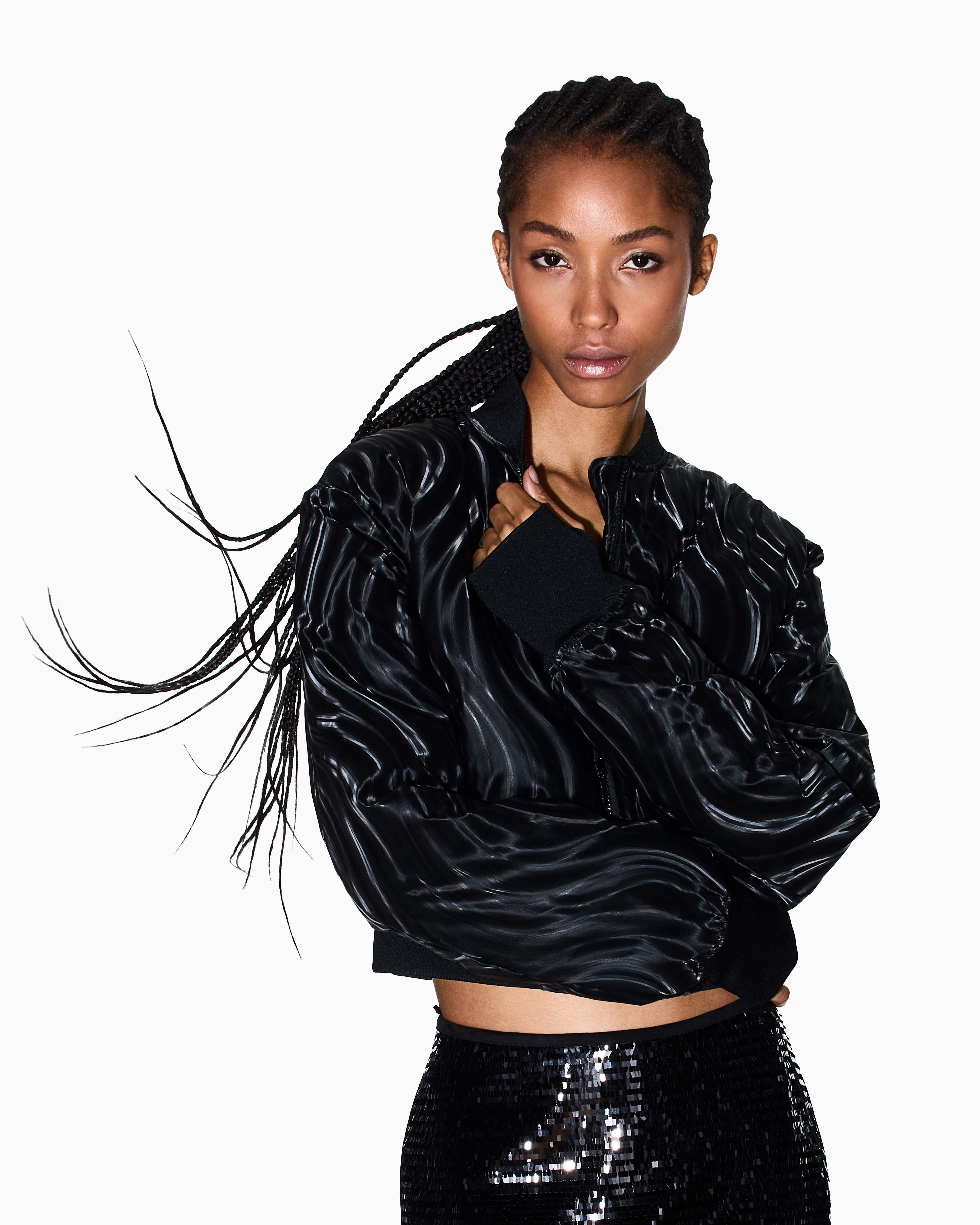 Women Black Night Lab Cropped Fit Front Open Jackets