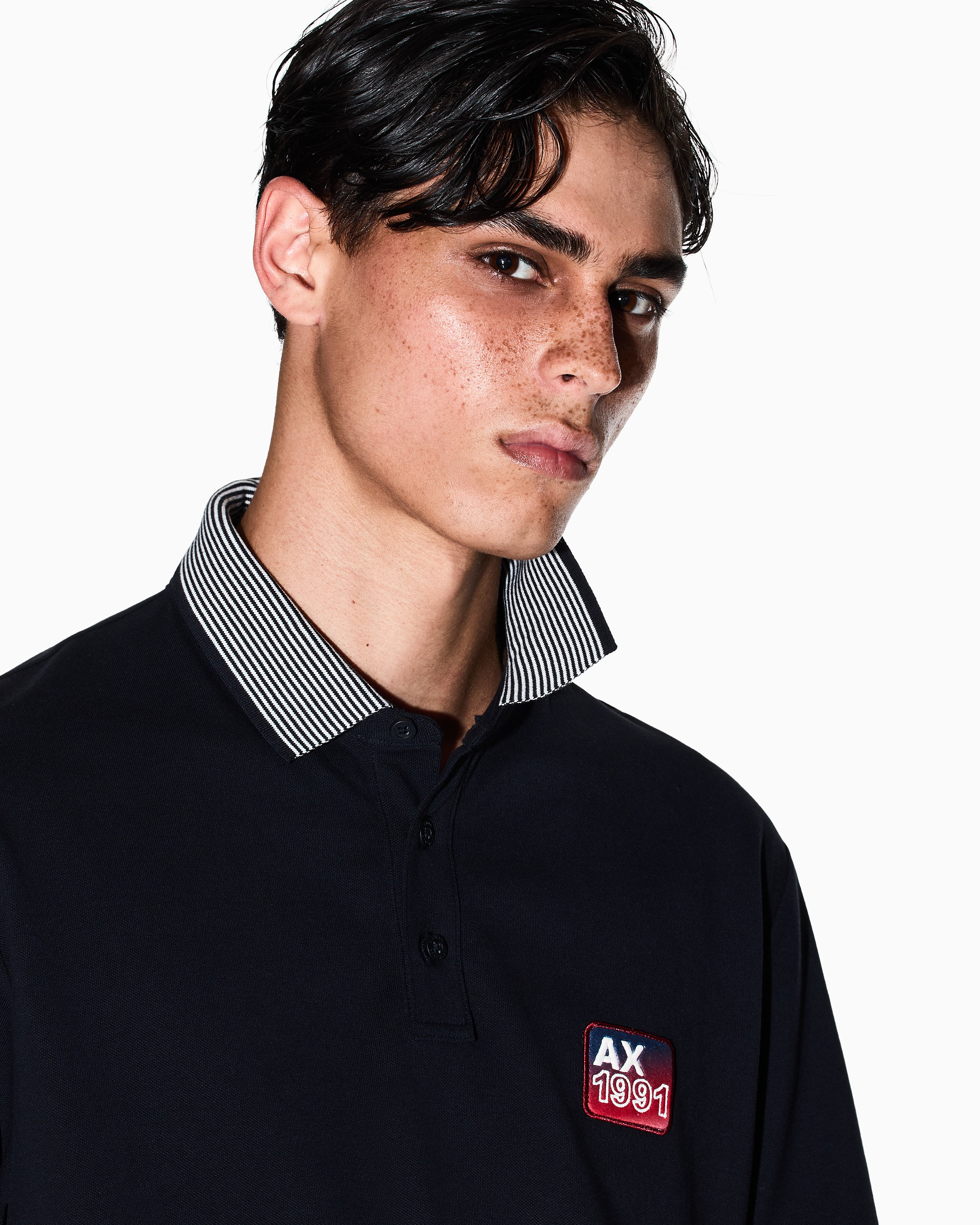 Men Blue Retro Sports Regular Fit Polos