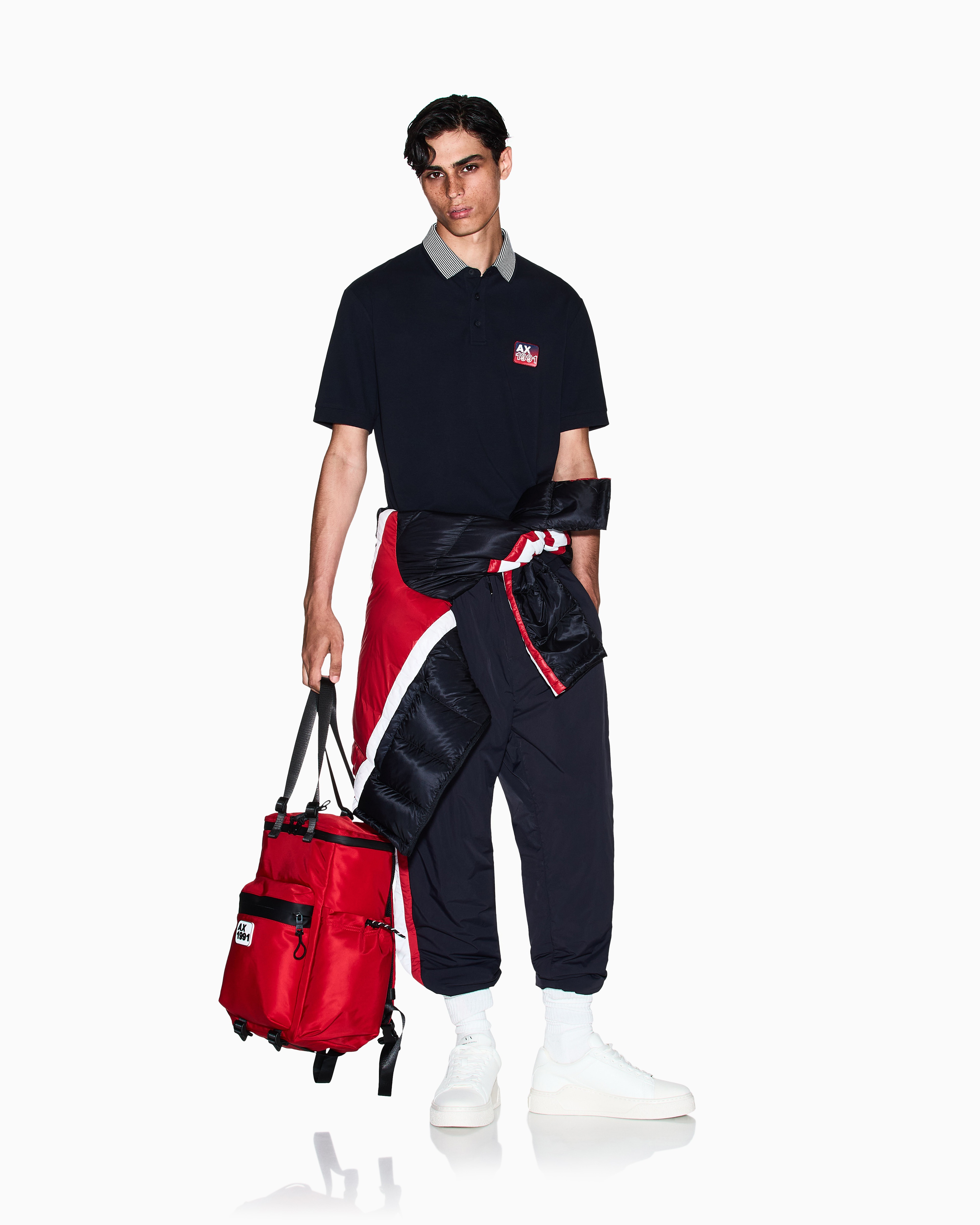 Men Blue Retro Sports Regular Fit Polos