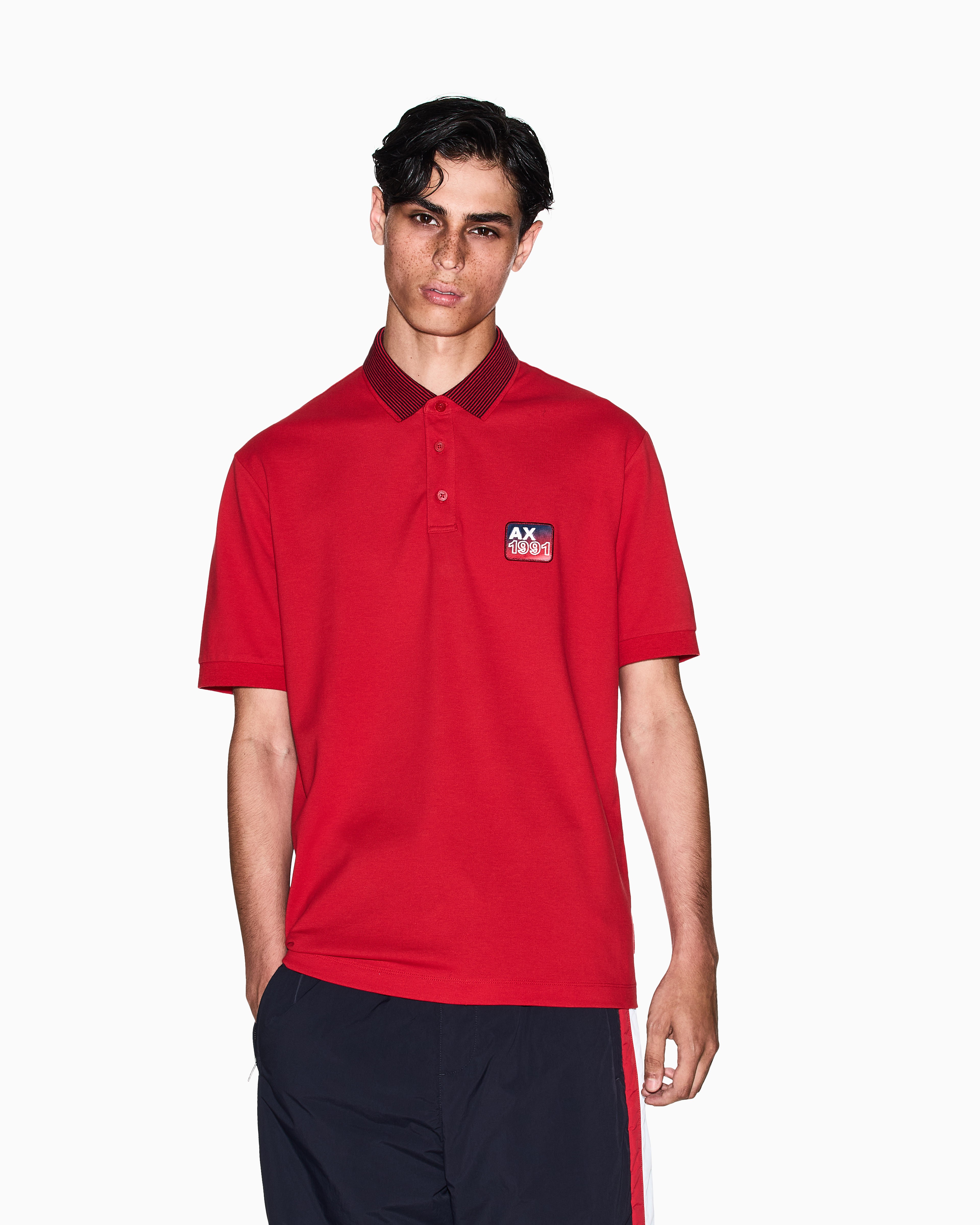 Men Red Retro Sports Regular Fit Polos