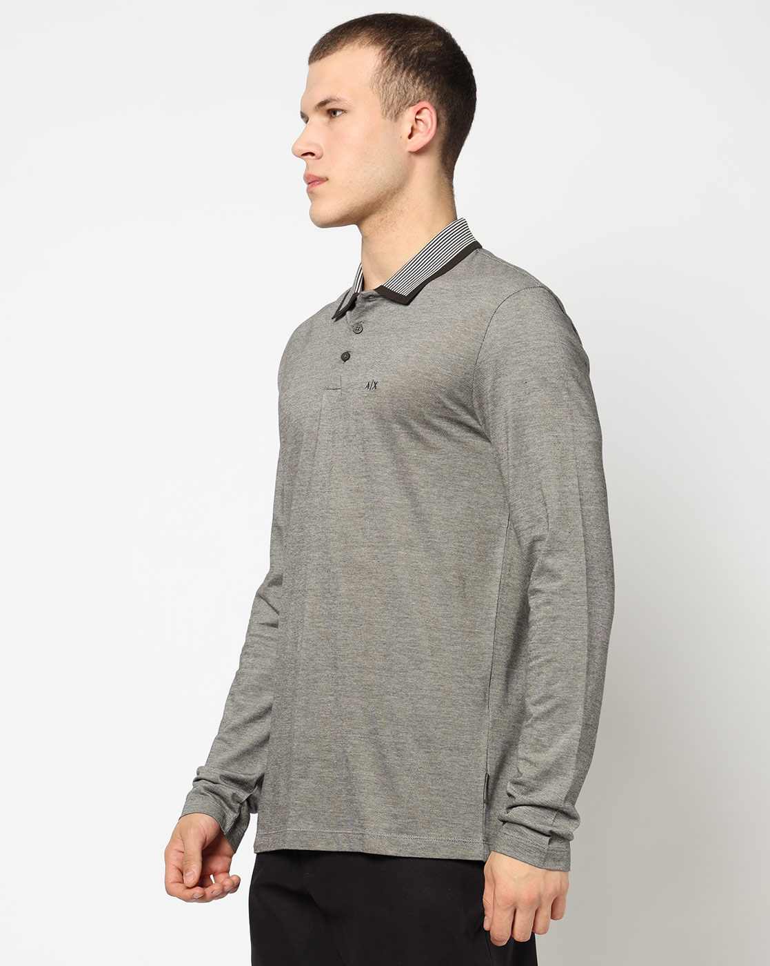 Men Brown Armani Classics Regular Fit Polos