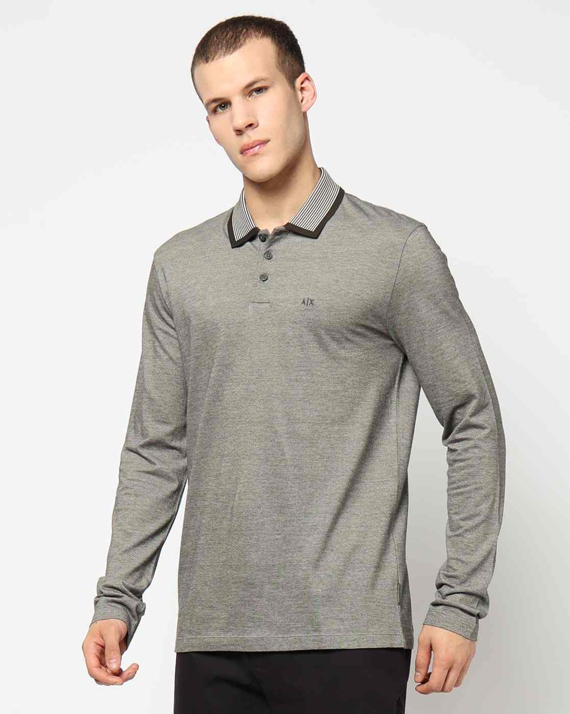 Men Brown Armani Classics Regular Fit Polos