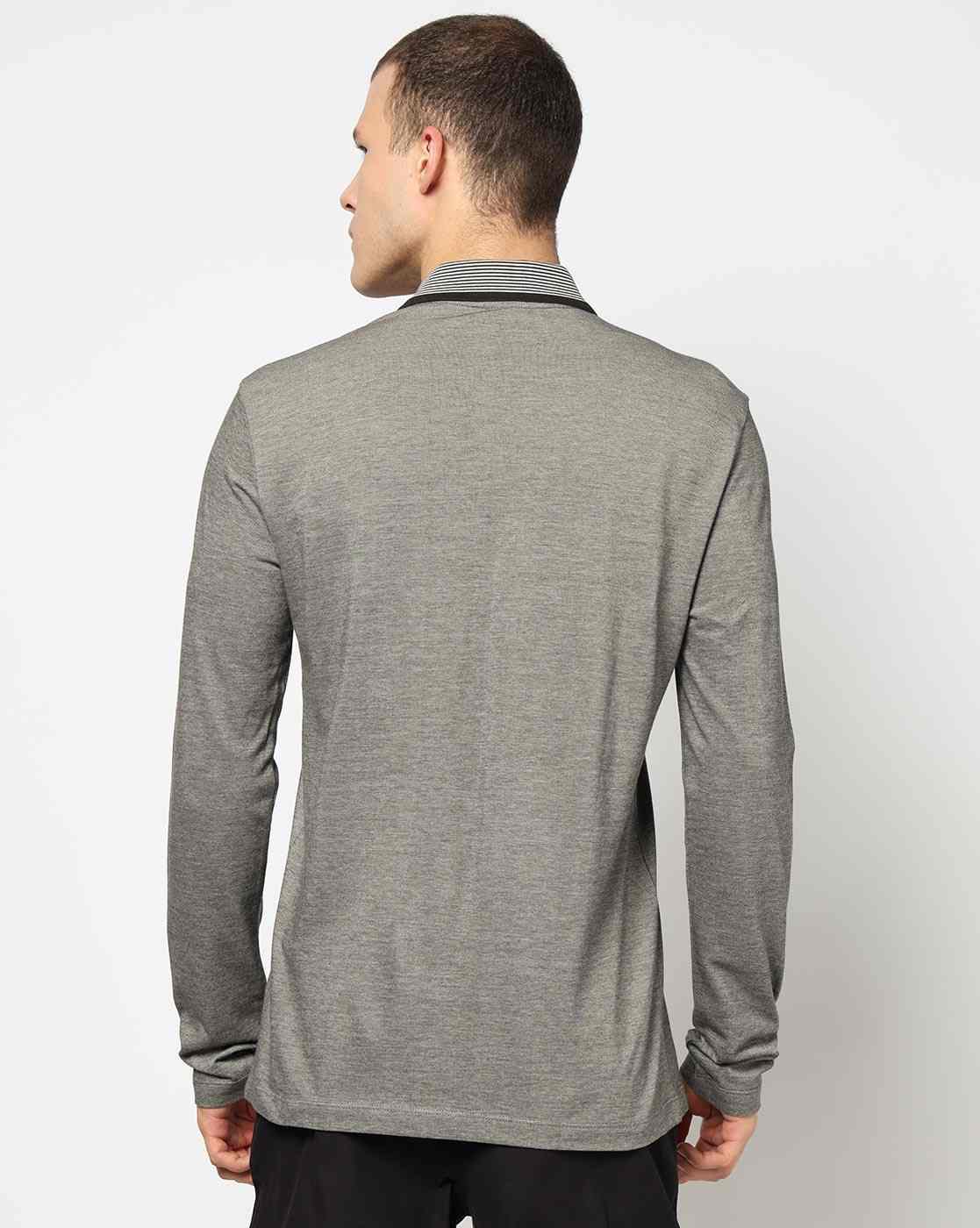 Men Brown Armani Classics Regular Fit Polos